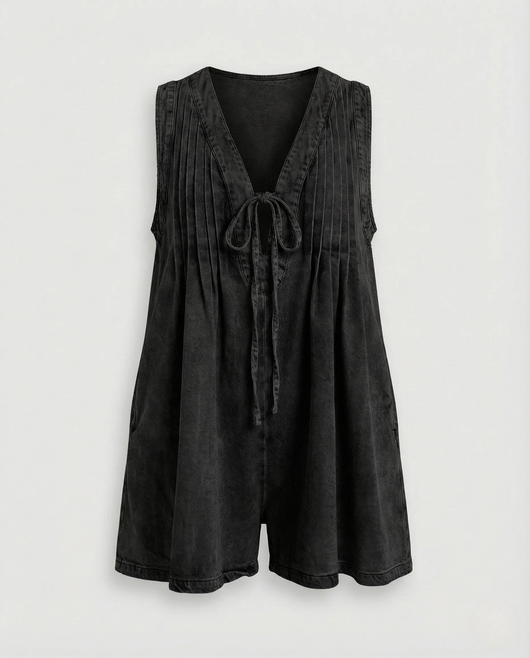 Damen ärmelloser Sommeroverall V-Ausschnitt Bindegürtel Taschen - Image 10