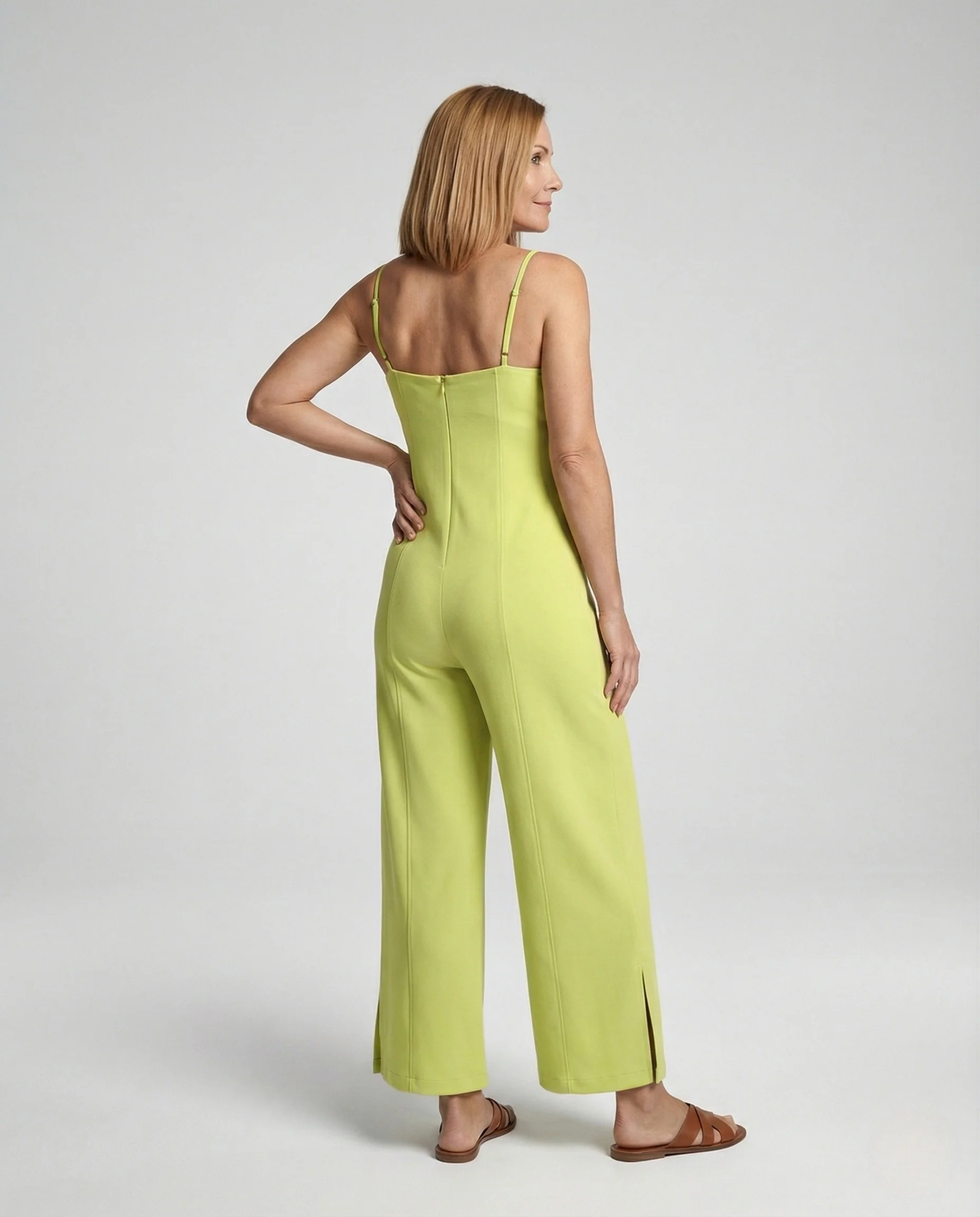 Damen Ärmelloser Jumpsuit mit V-Ausschnitt und weitem Bein - Image 3