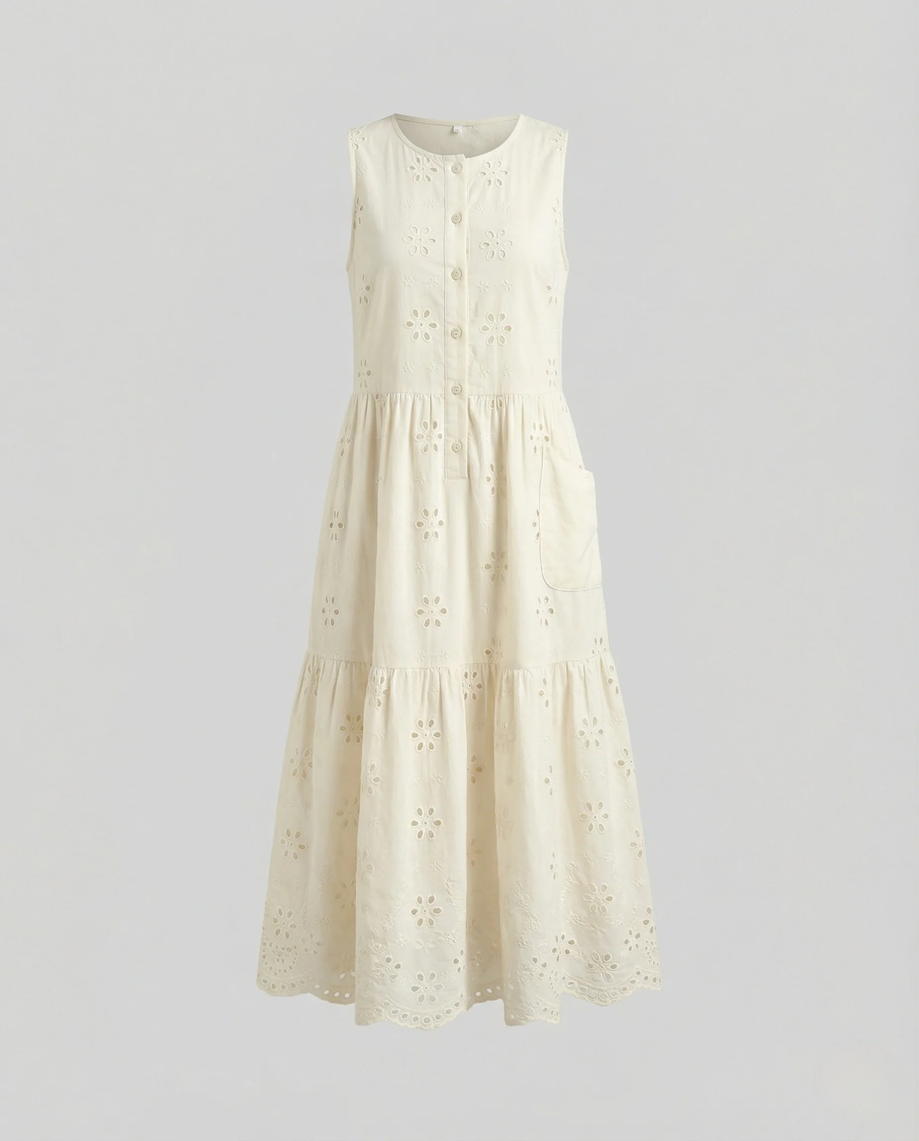 Damen Ärmelloses Broderie A-Linien Kleid mit Taschen - Image 4