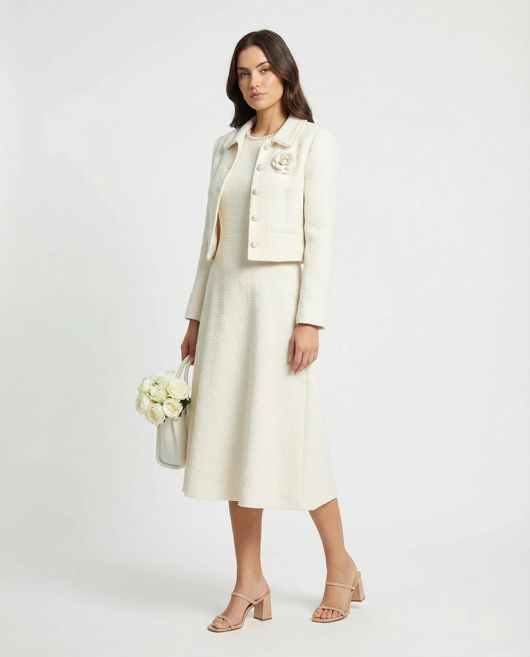 Damen Ärmelloses A-Linien Kleid mit Perlenkragen - Image 2