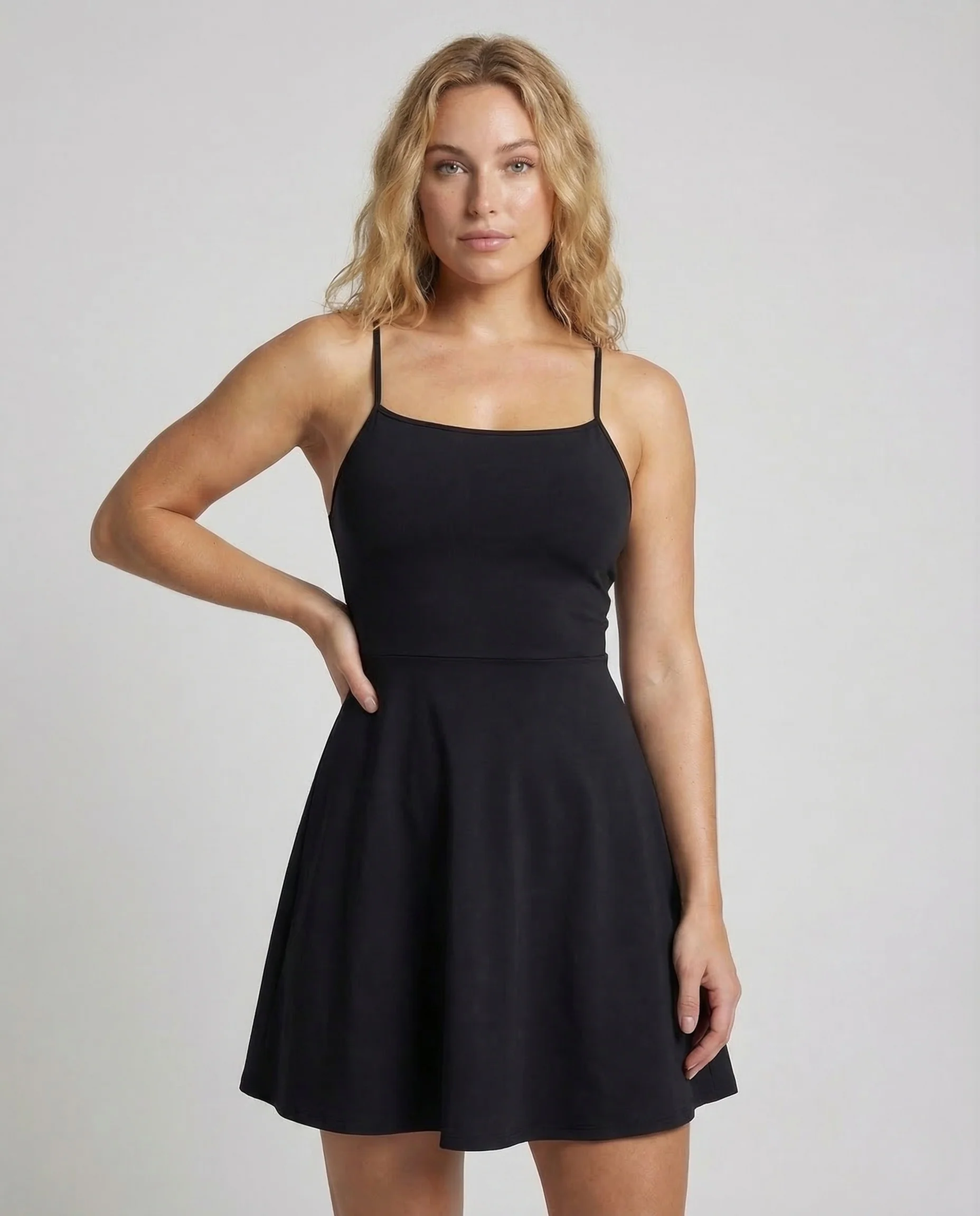Damen A Linie Trägerkleid Eckiger Ausschnitt - Image 2