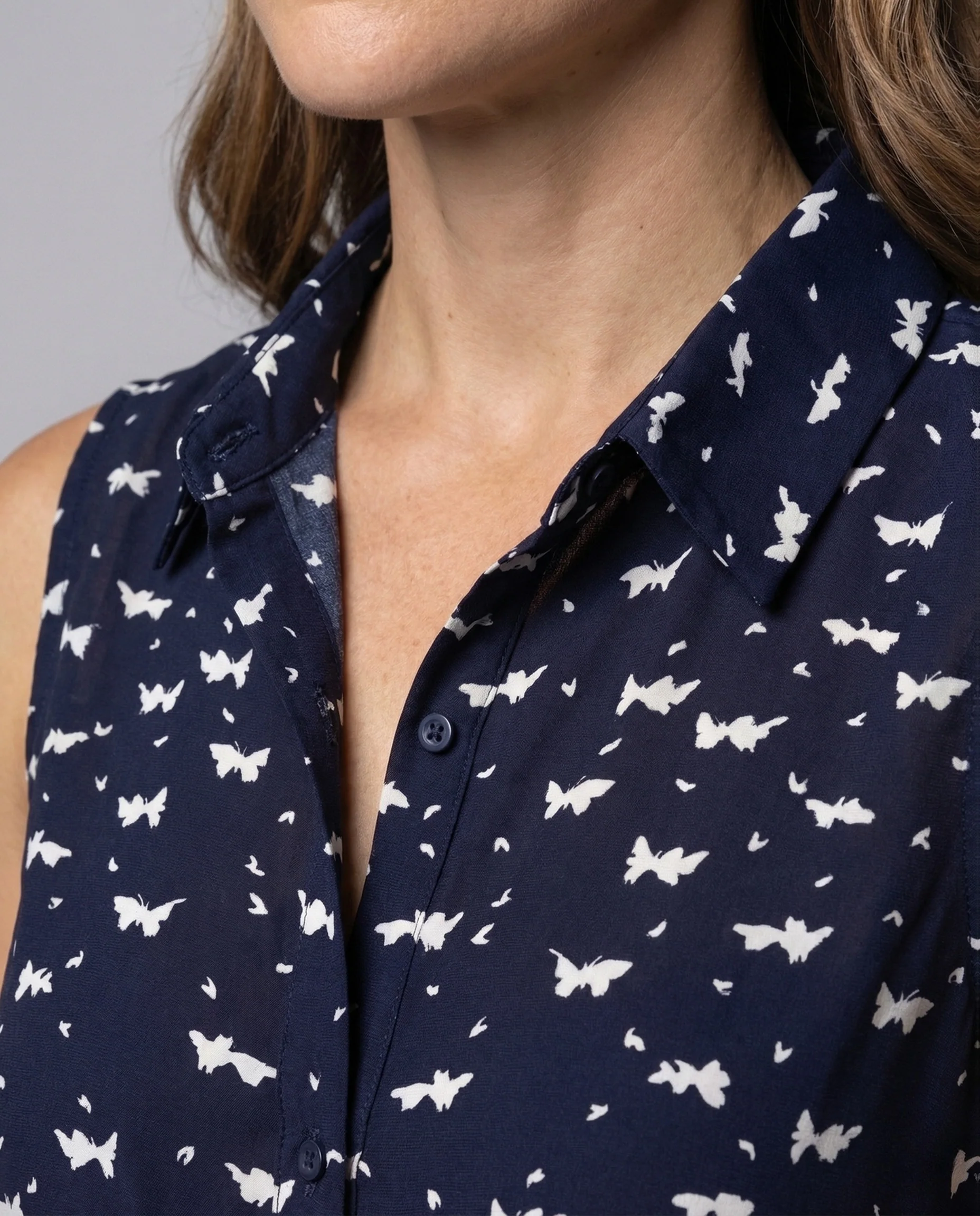 Damen Hemdblusenkleid Ärmellos Taillengürtel - Image 3