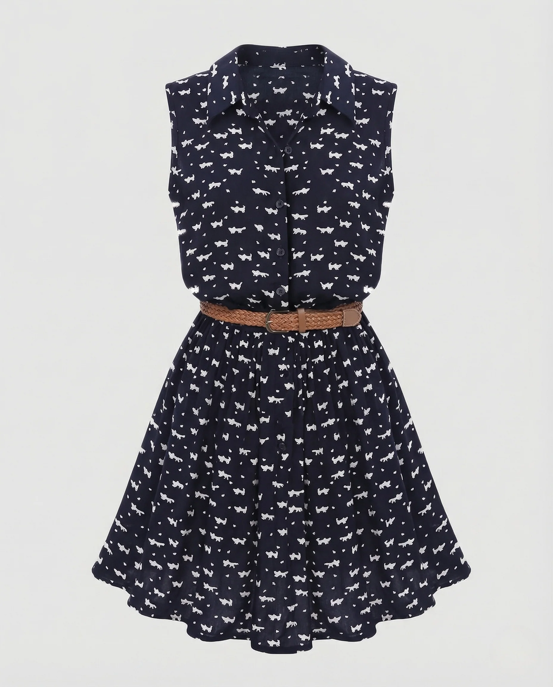 Damen Hemdblusenkleid Ärmellos Taillengürtel - Image 5