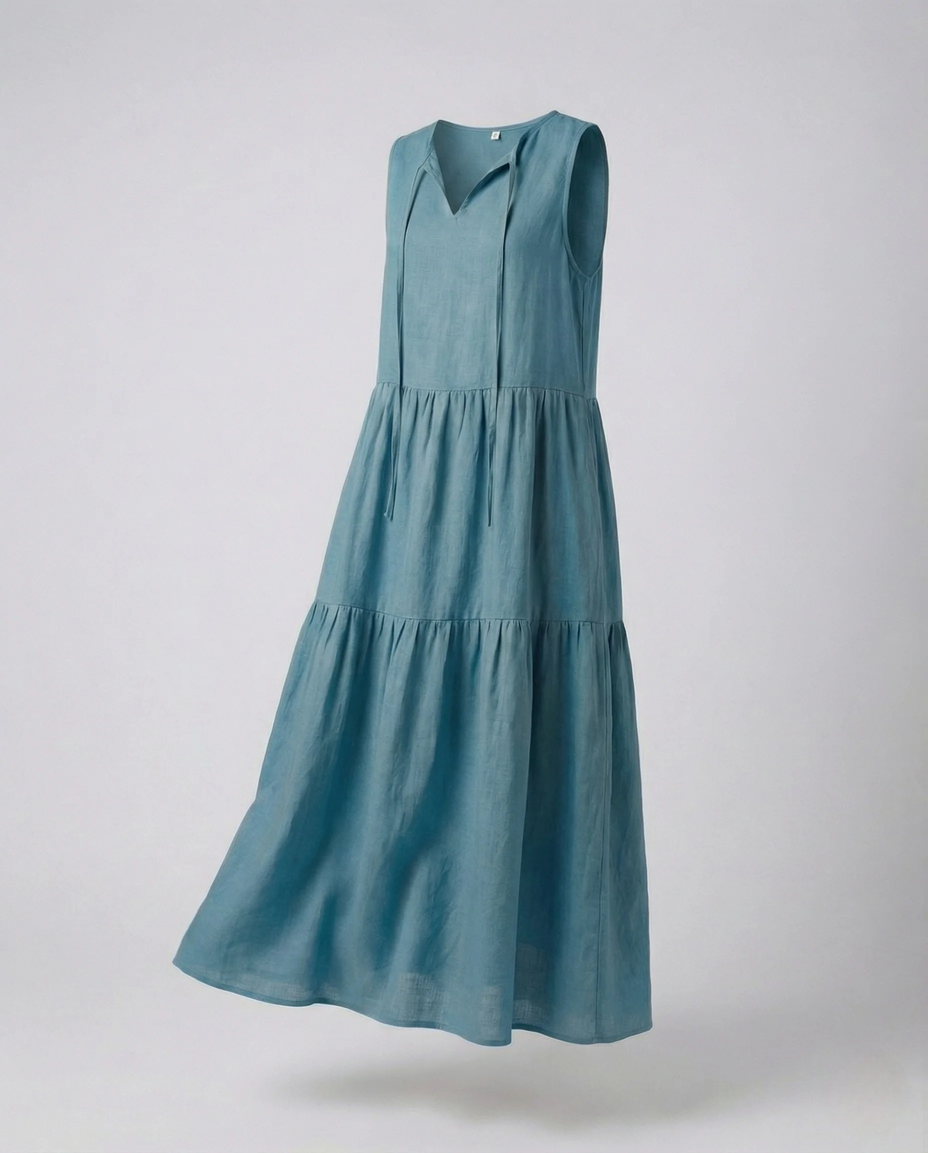 Damen Ärmelloses Leinenoptik Stufenkleid - Image 6