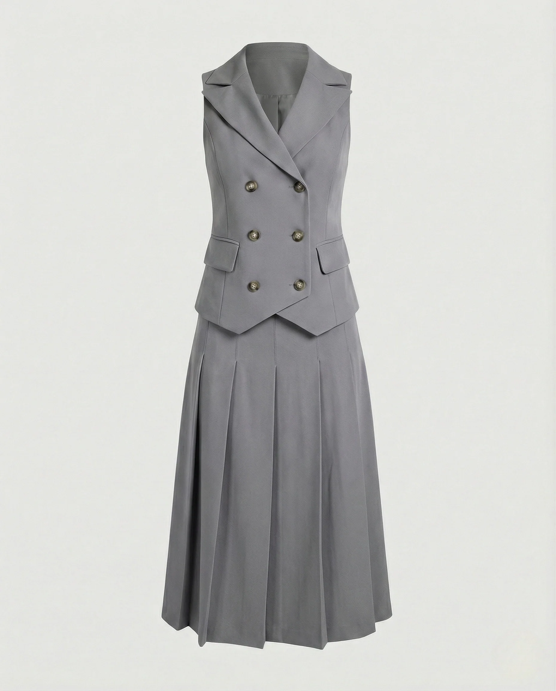 Blazer Maxikleid Ärmellos Doppelreiher Damen - Image 7