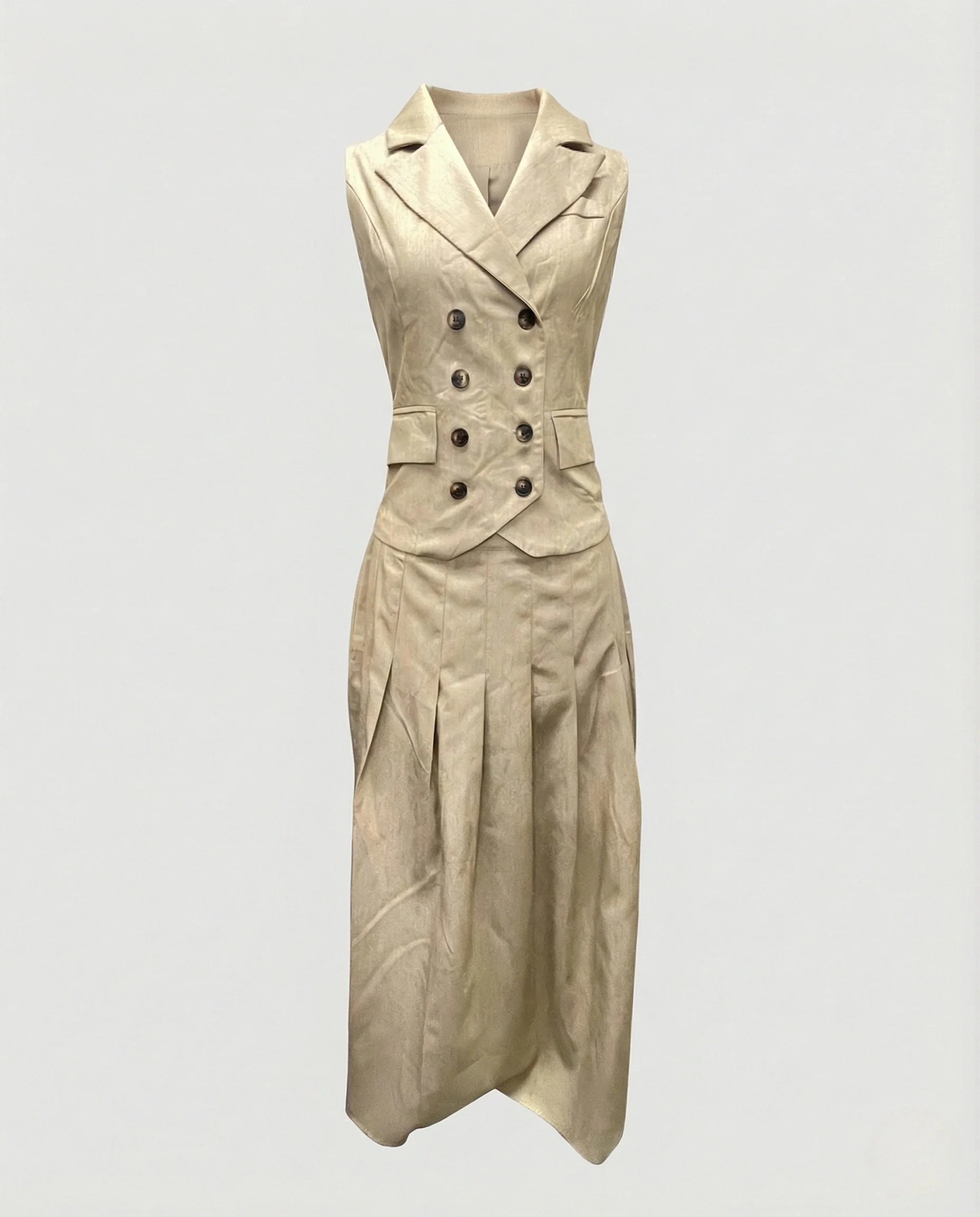 Blazer Maxikleid Ärmellos Doppelreiher Damen - Image 8