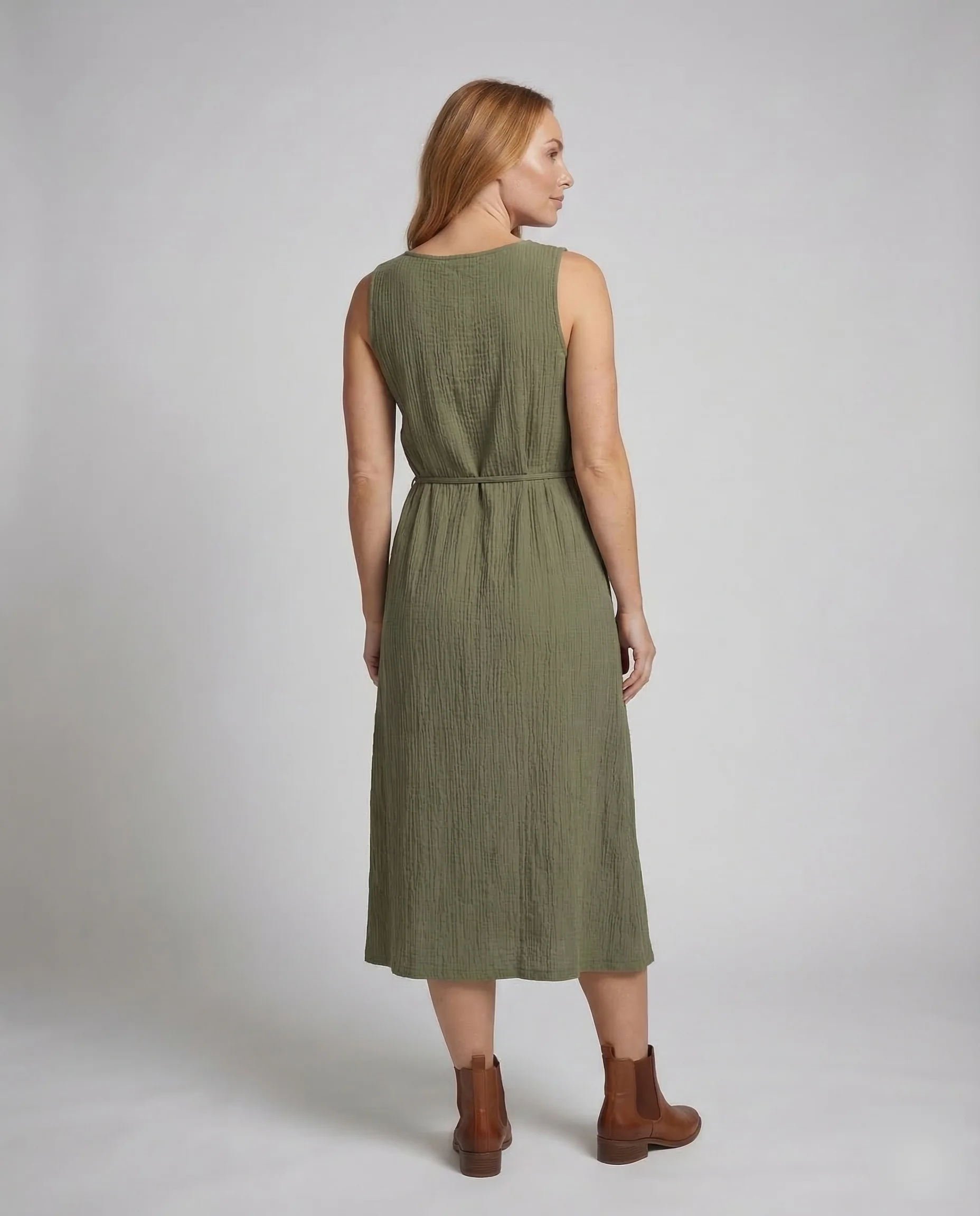 Damen Maxikleid Ripp Gürtel - Image 4