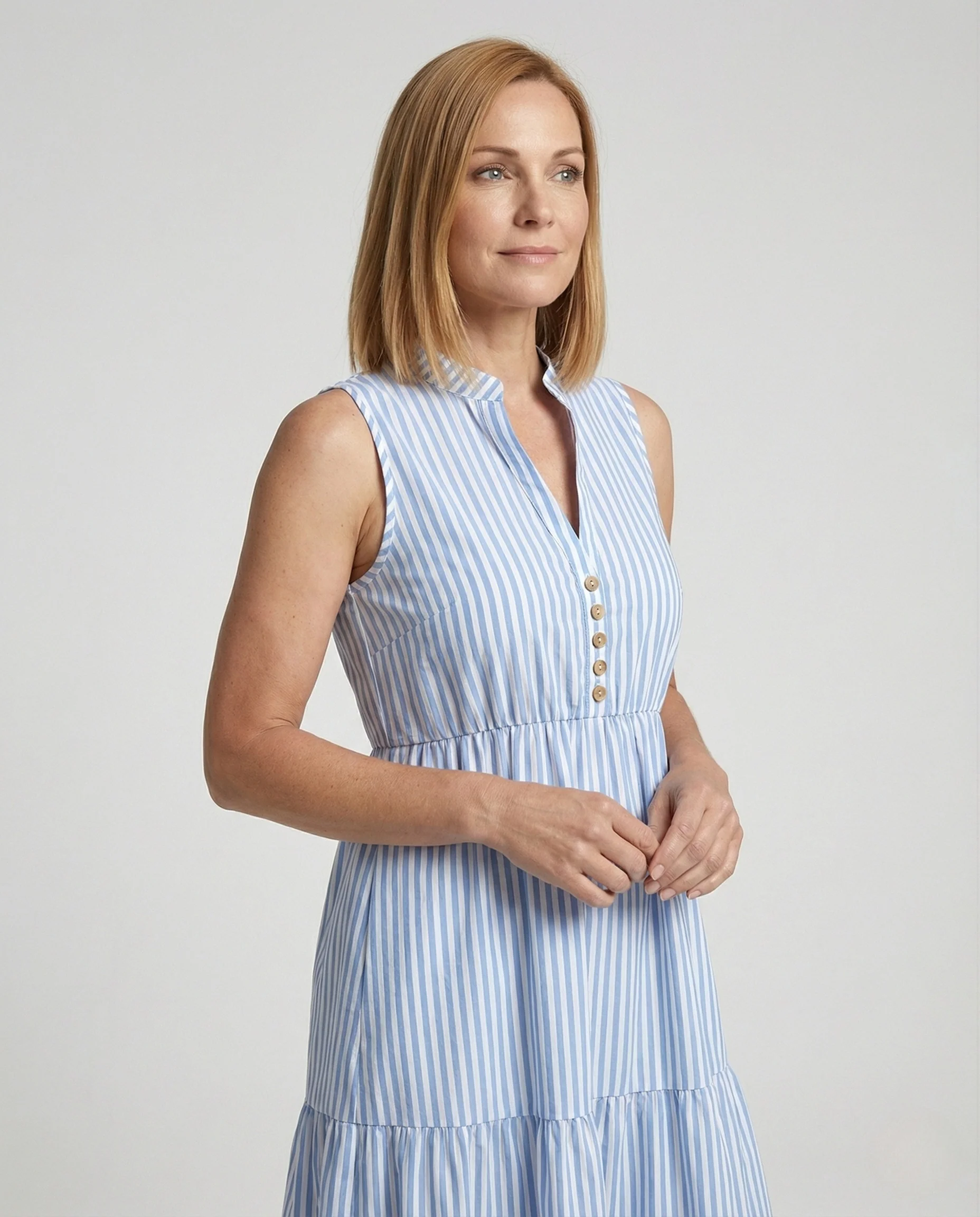 Gestreiftes Midikleid Ärmellos Mit Stufenrock - Image 2