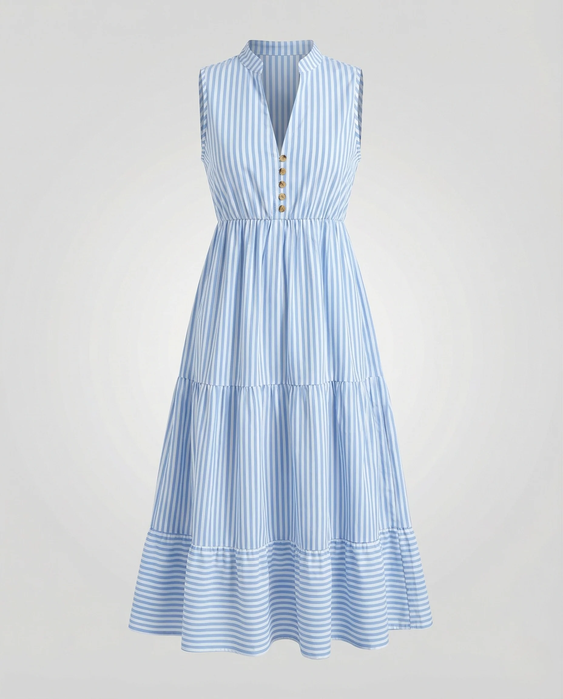 Gestreiftes Midikleid Ärmellos Mit Stufenrock - Image 5