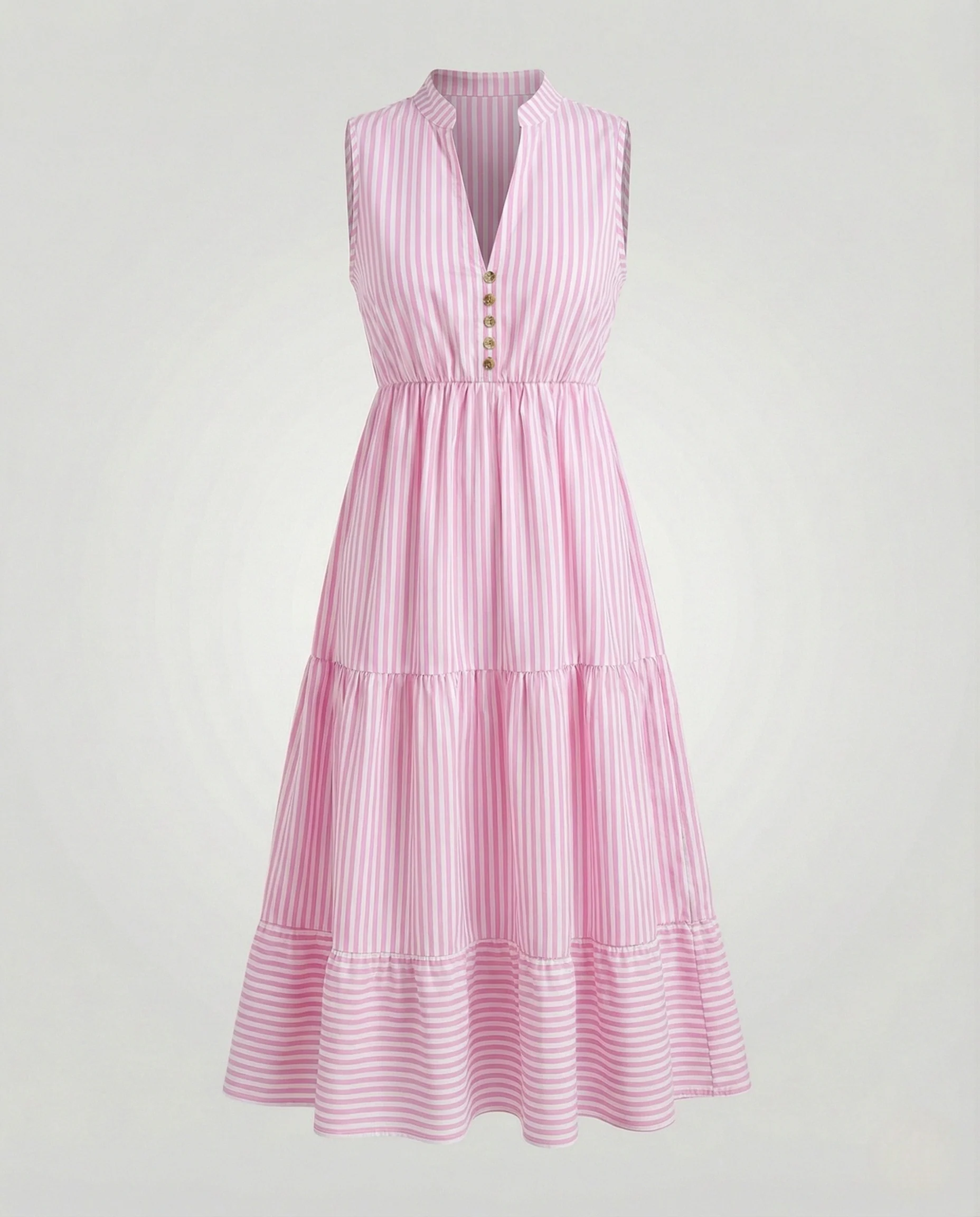 Gestreiftes Midikleid Ärmellos Mit Stufenrock - Image 6
