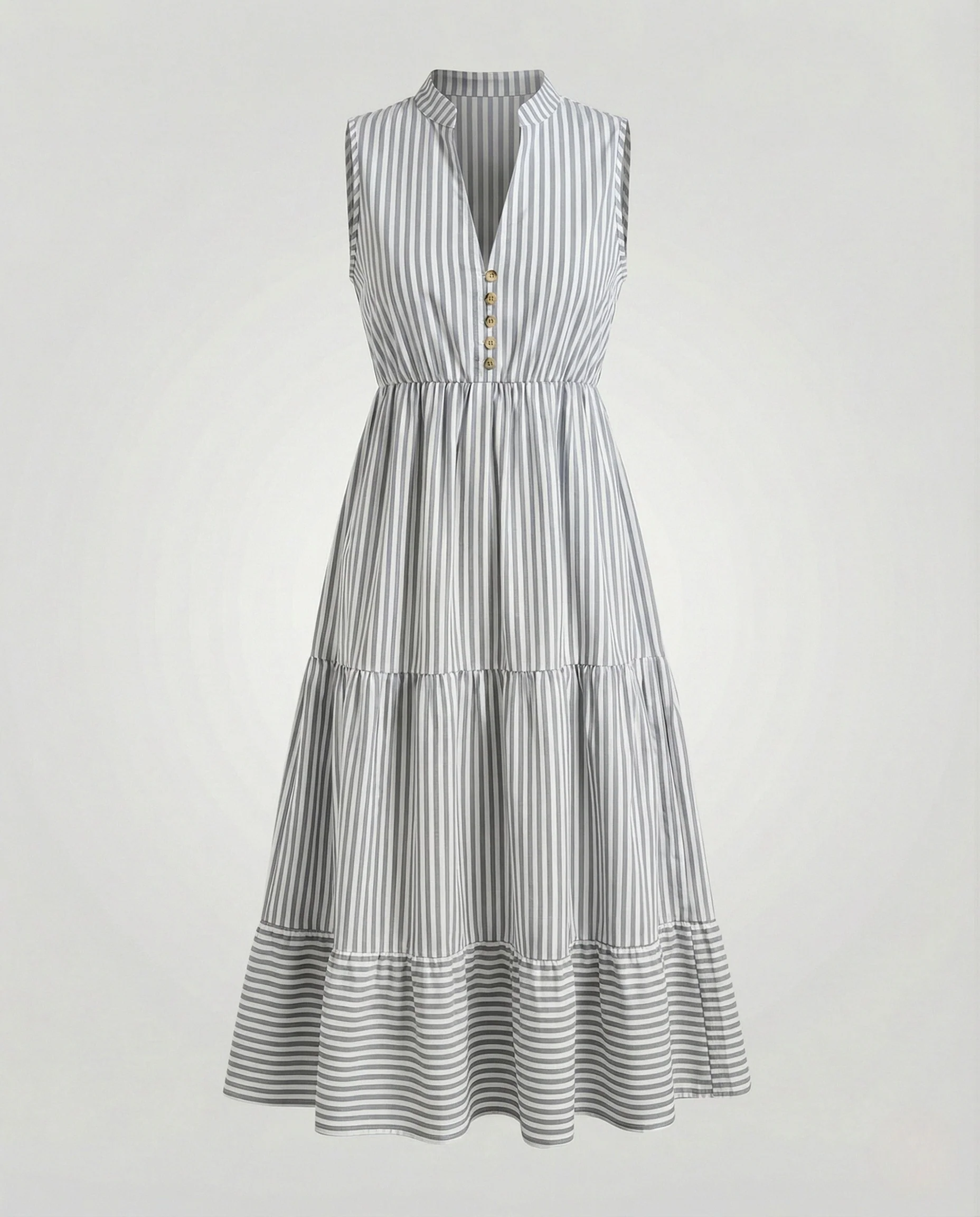 Gestreiftes Midikleid Ärmellos Mit Stufenrock - Image 7