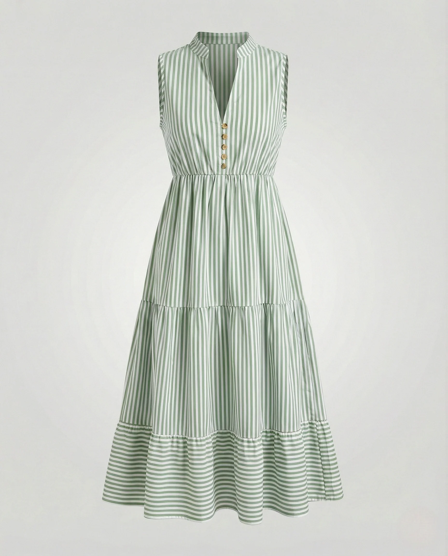Gestreiftes Midikleid Ärmellos Mit Stufenrock - Image 8