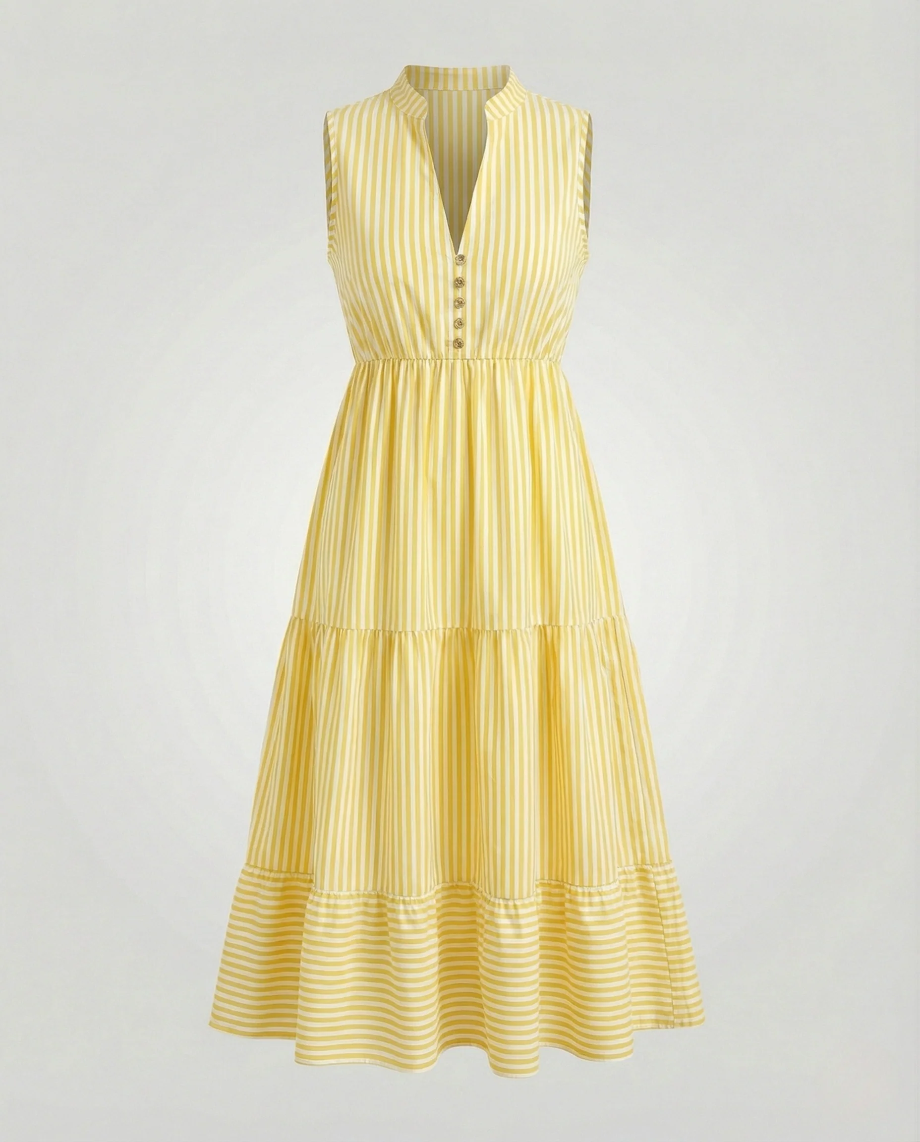 Gestreiftes Midikleid Ärmellos Mit Stufenrock - Image 9