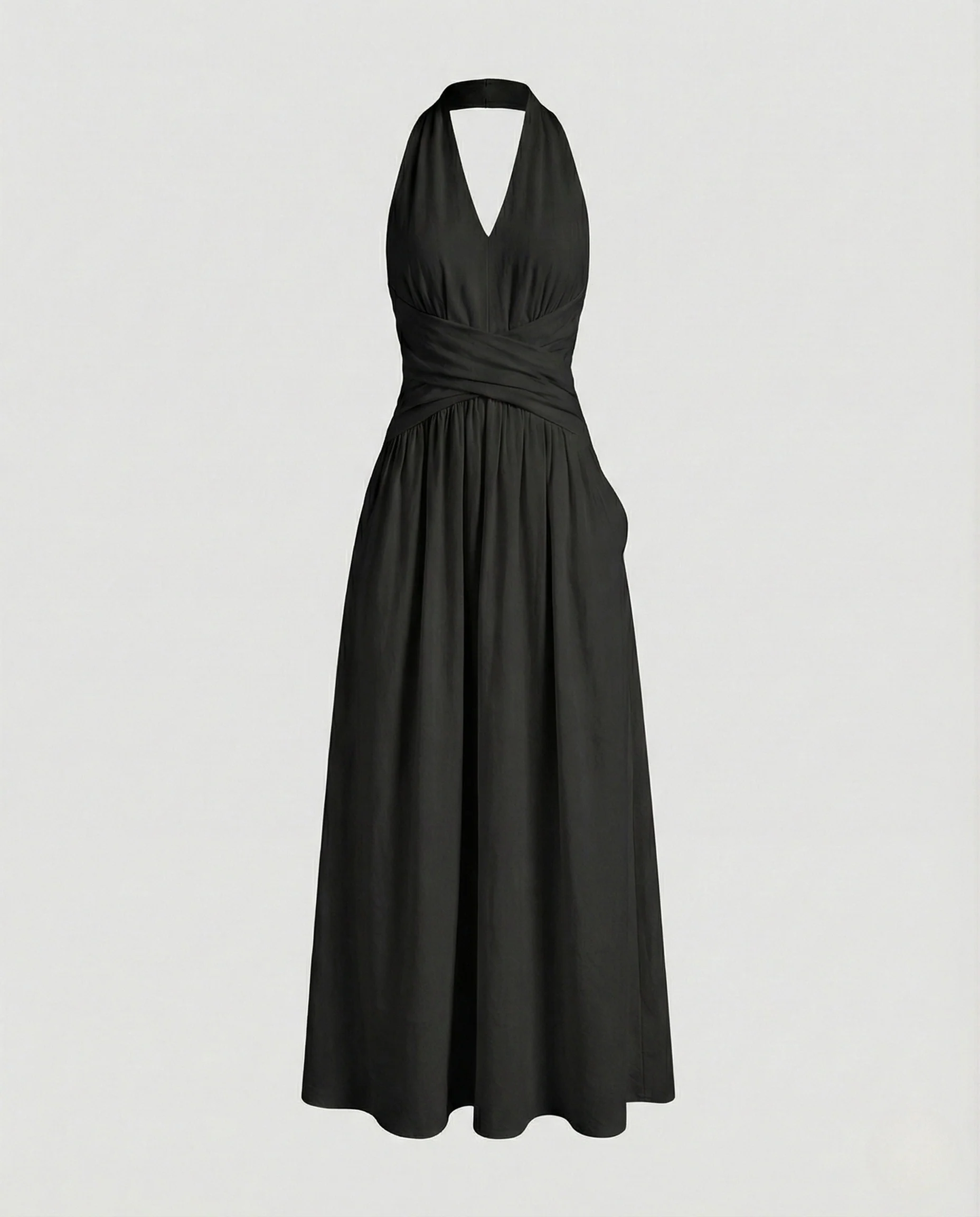 Damen Halter Maxikleid mit Wickelband und Taschen - Image 5