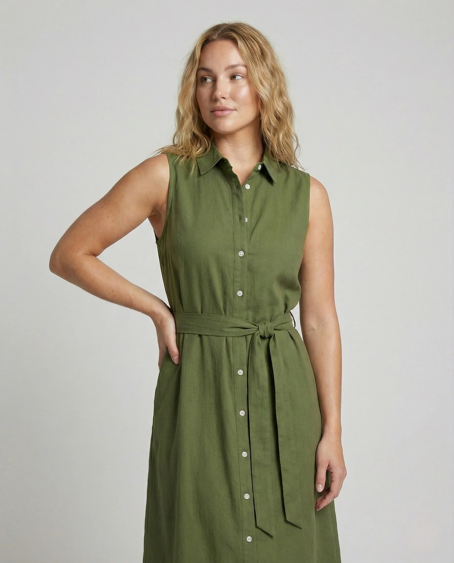 Damen Ärmelloses Hemdblusenkleid mit Bindegürtel - Image 2