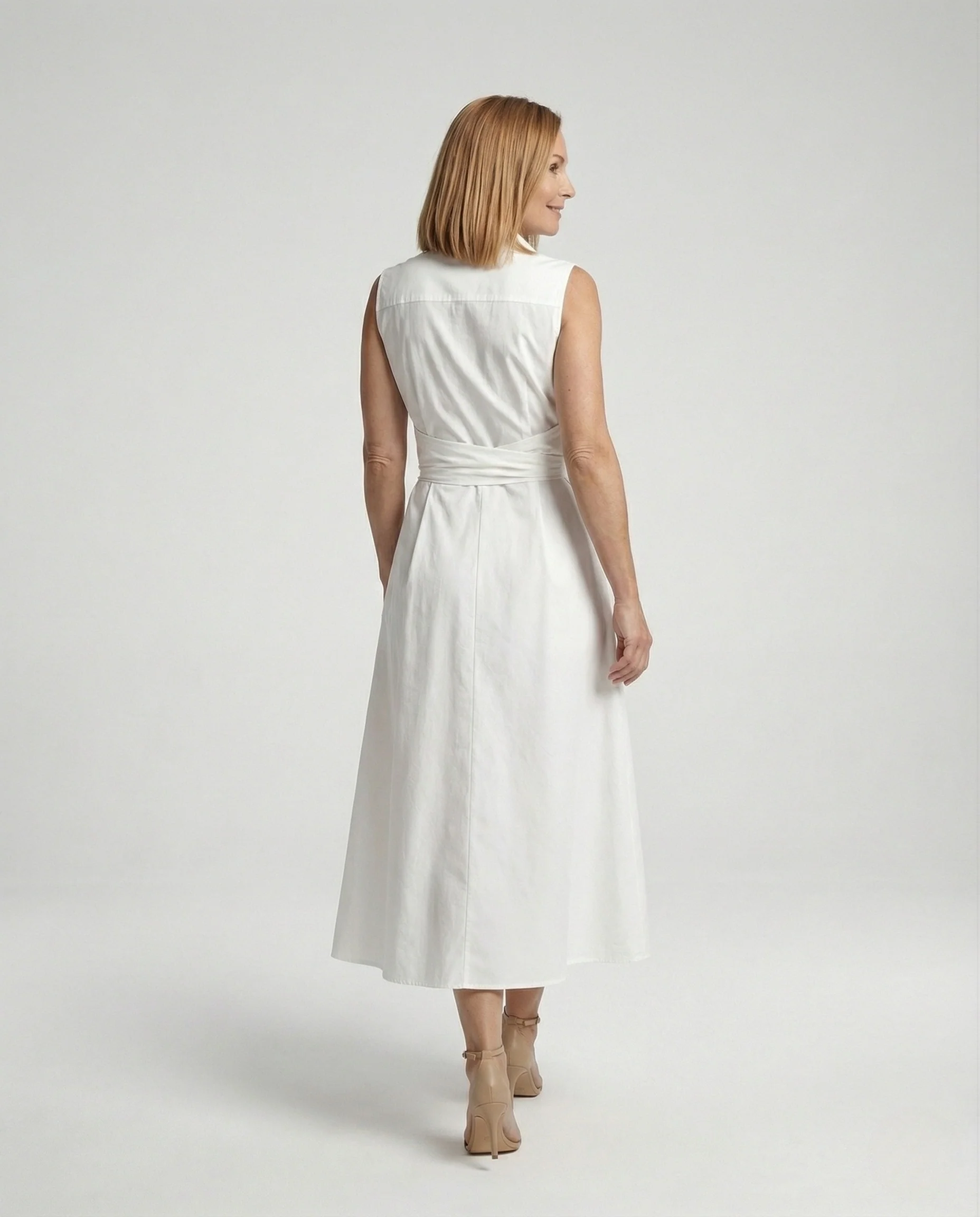 Damen Ärmelloses Hemdblusenkleid mit Wickelbund und Eingrifftaschen - Image 3