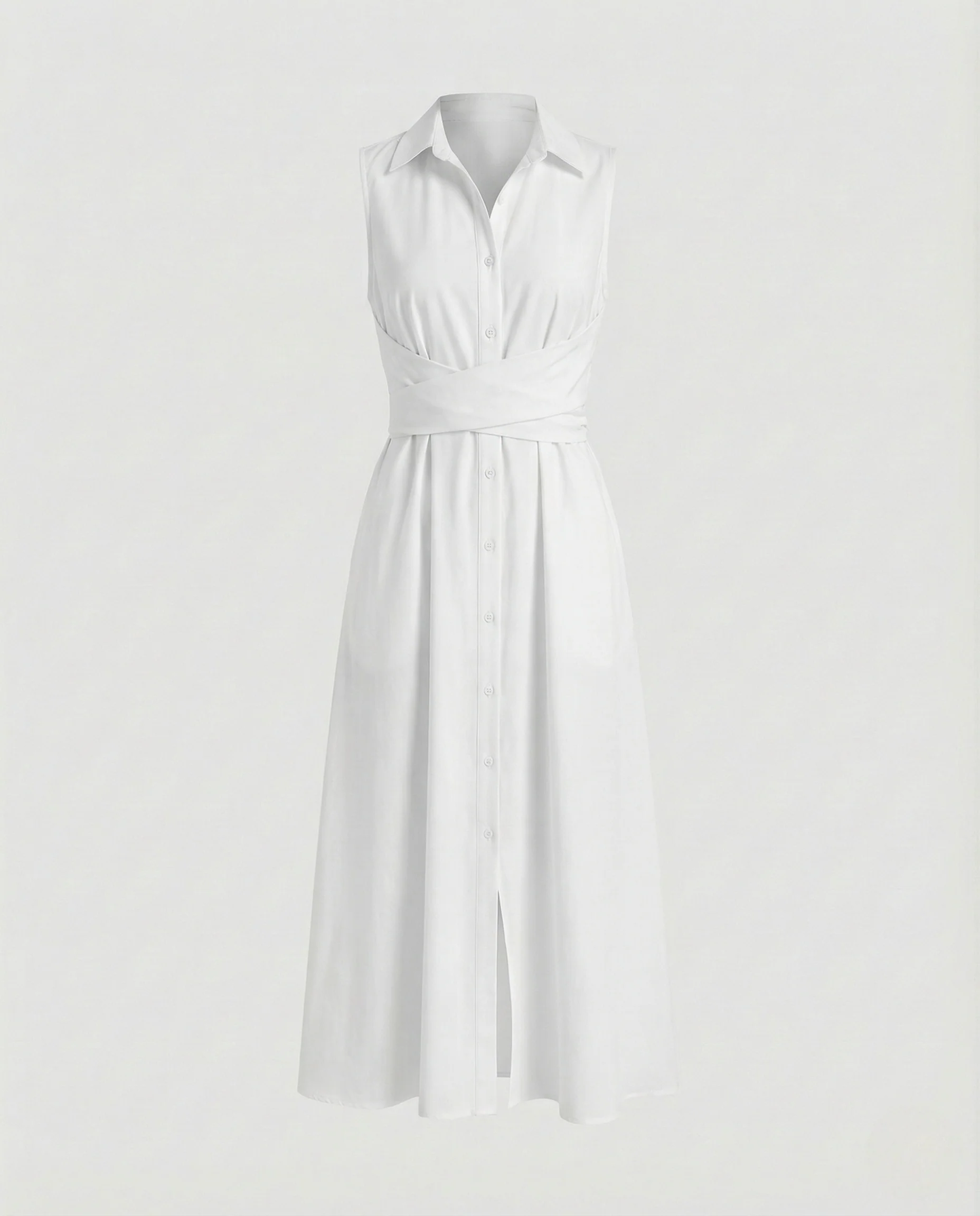 Damen Ärmelloses Hemdblusenkleid mit Wickelbund und Eingrifftaschen - Image 5