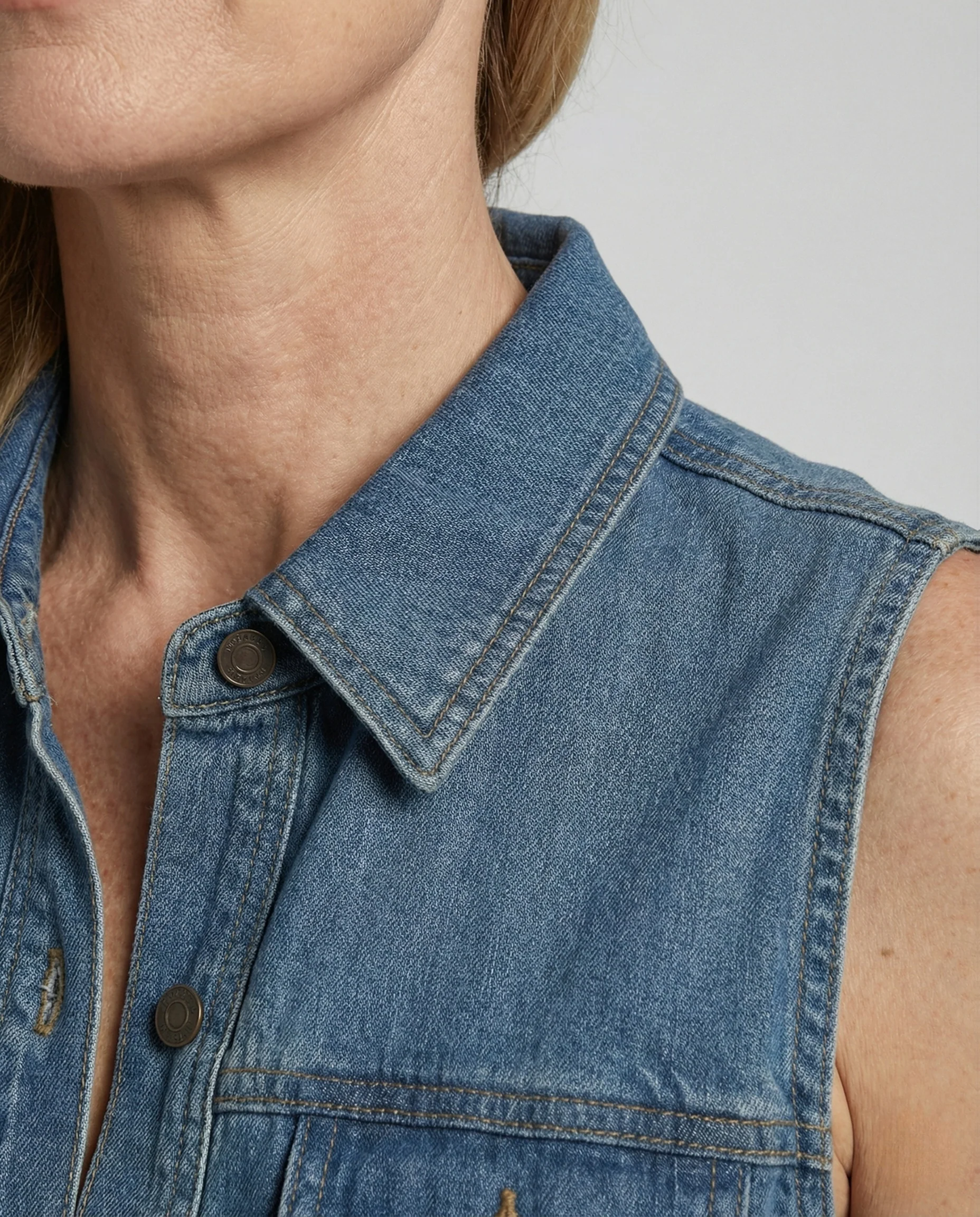 Ärmelloses Jeanskleid Damen Asymmetrisch Mit Taillengürtel - Image 4