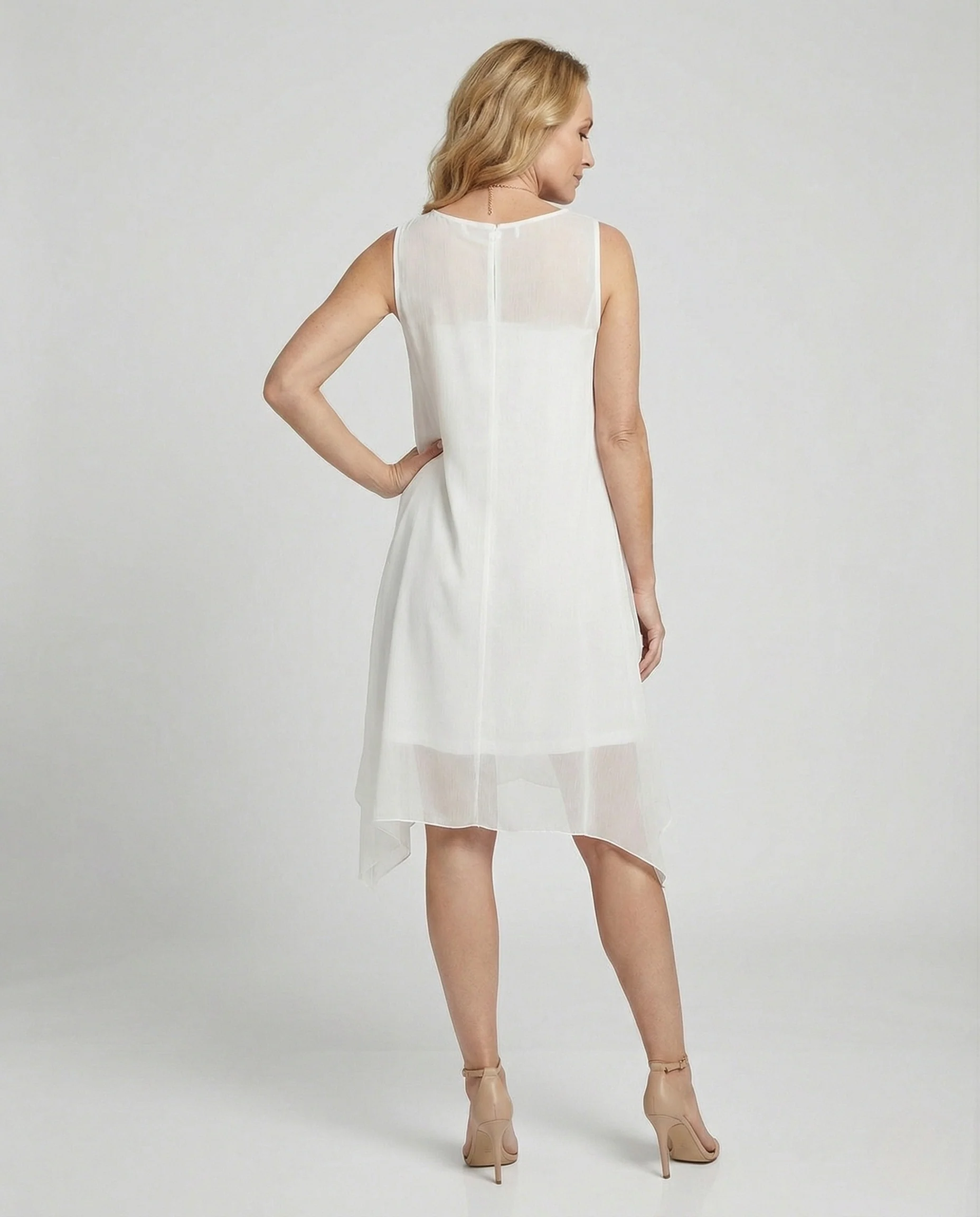 Damen Ärmelloses Seiden Lagenkleid Asymmetrisch - Image 4