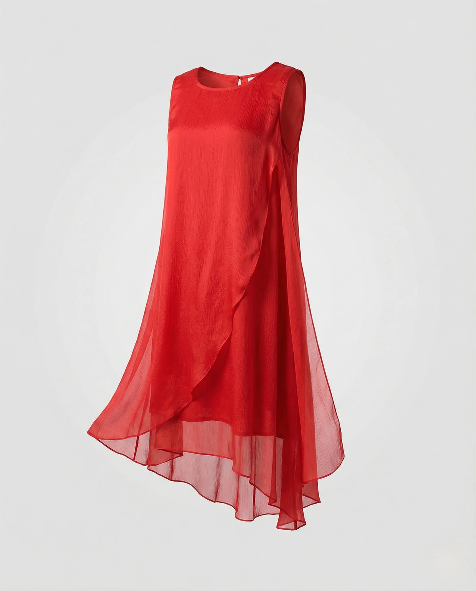 Damen Ärmelloses Seiden Lagenkleid Asymmetrisch - Image 5