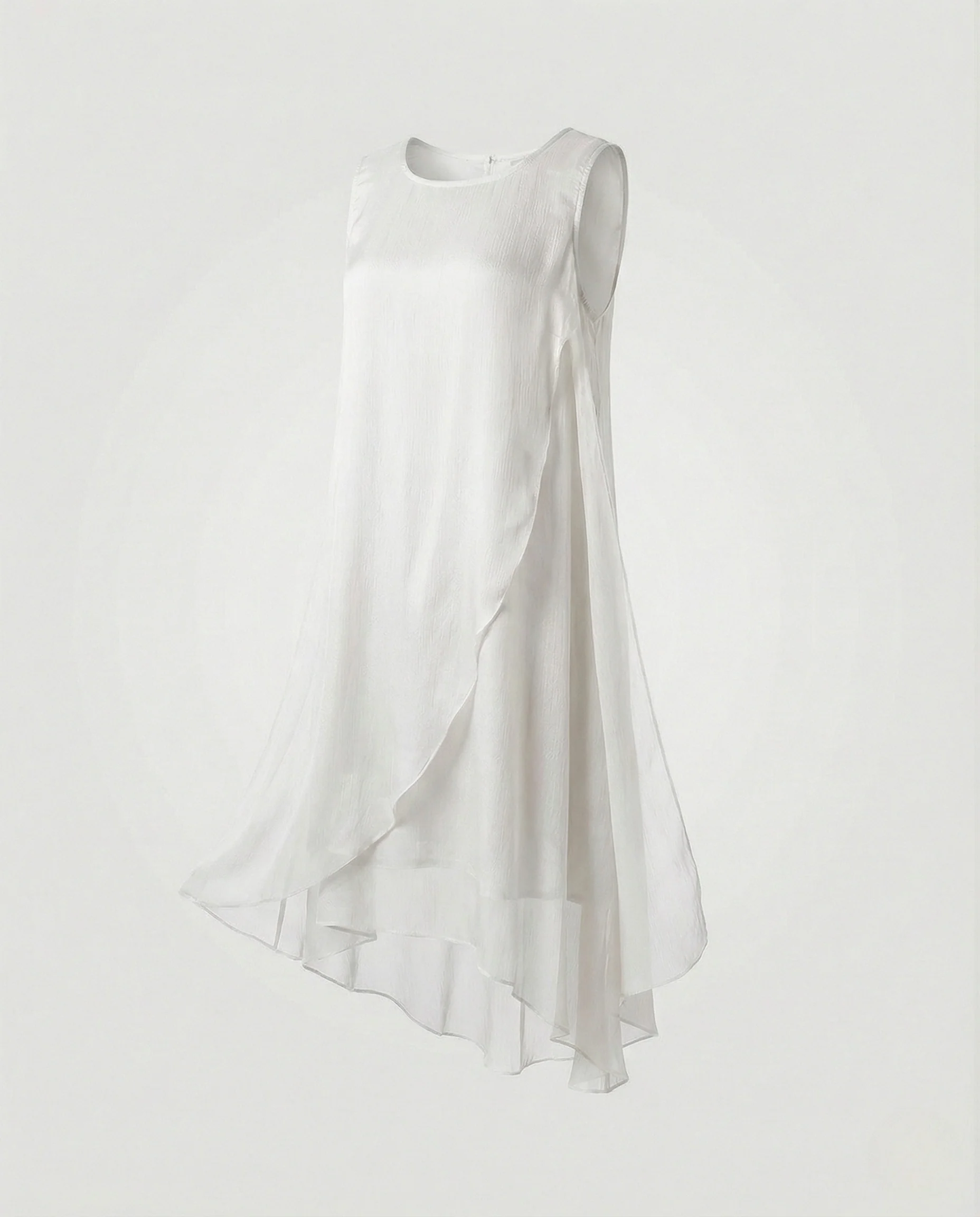 Damen Ärmelloses Seiden Lagenkleid Asymmetrisch - Image 6