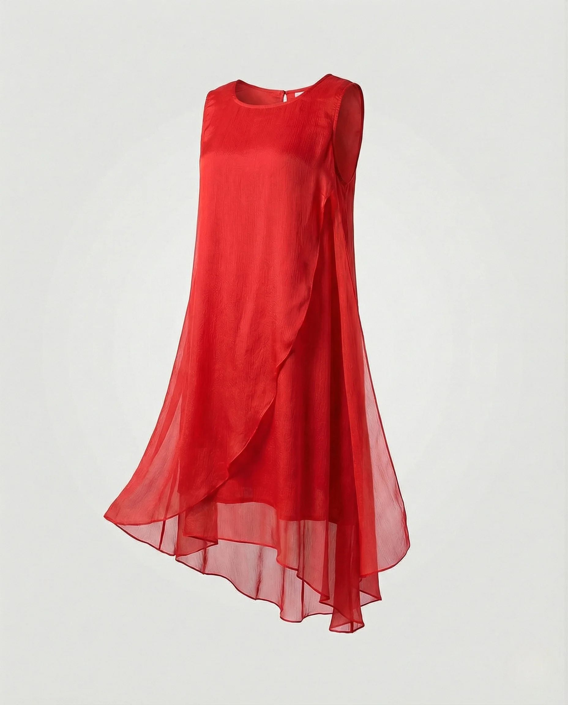 Damen Ärmelloses Seiden Lagenkleid Asymmetrisch - Image 7