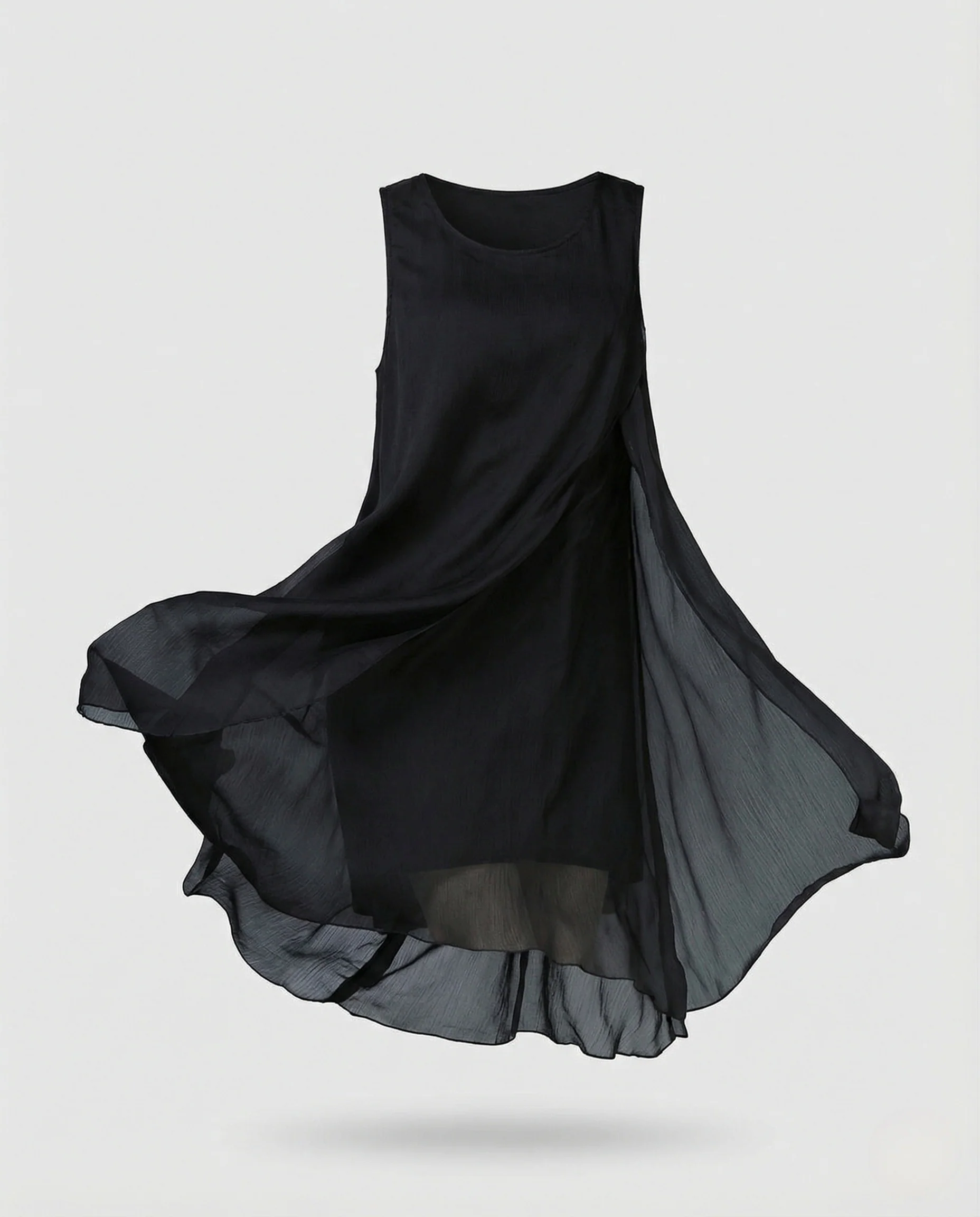 Damen Ärmelloses Seiden Lagenkleid Asymmetrisch - Image 8