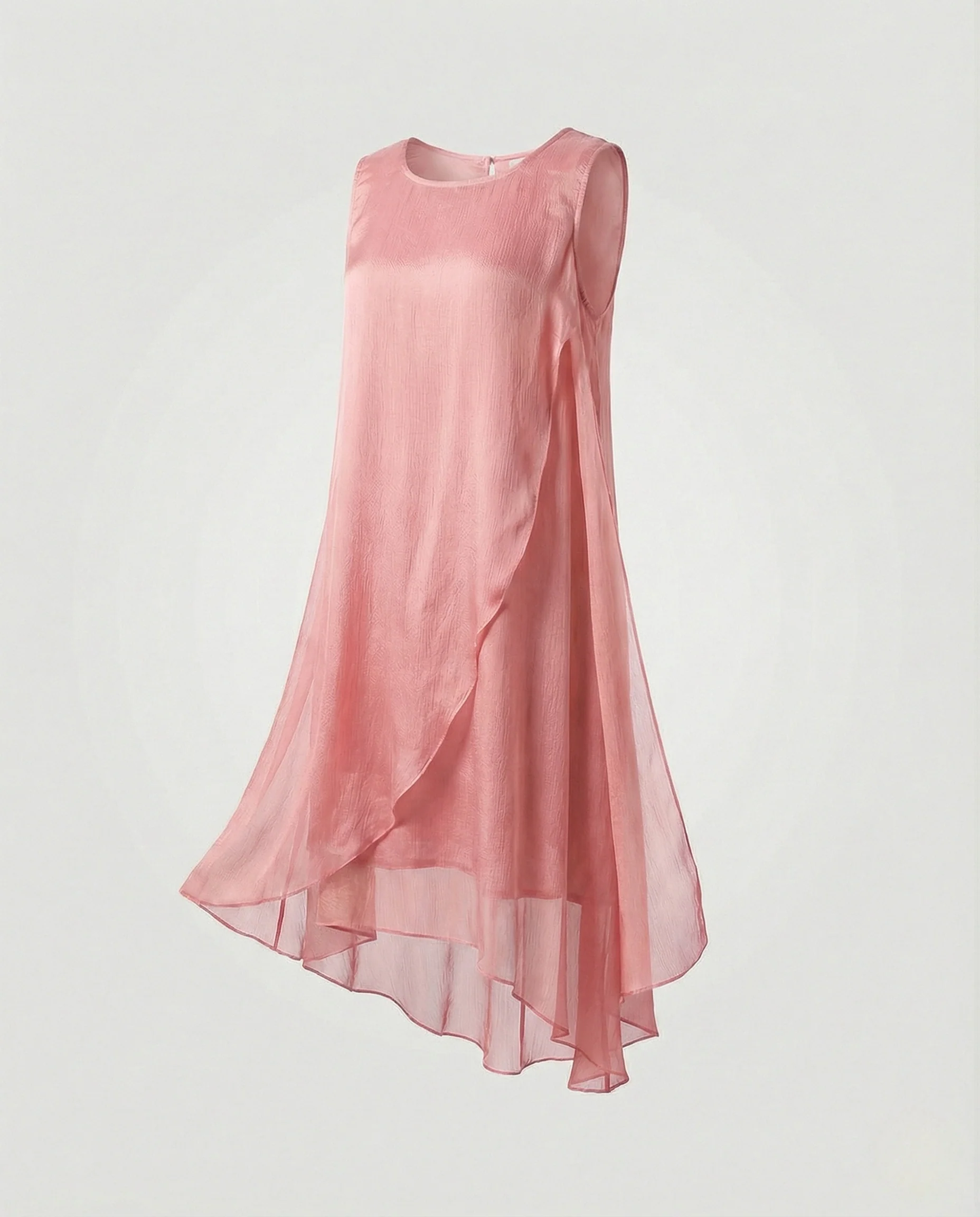 Damen Ärmelloses Seiden Lagenkleid Asymmetrisch - Image 9