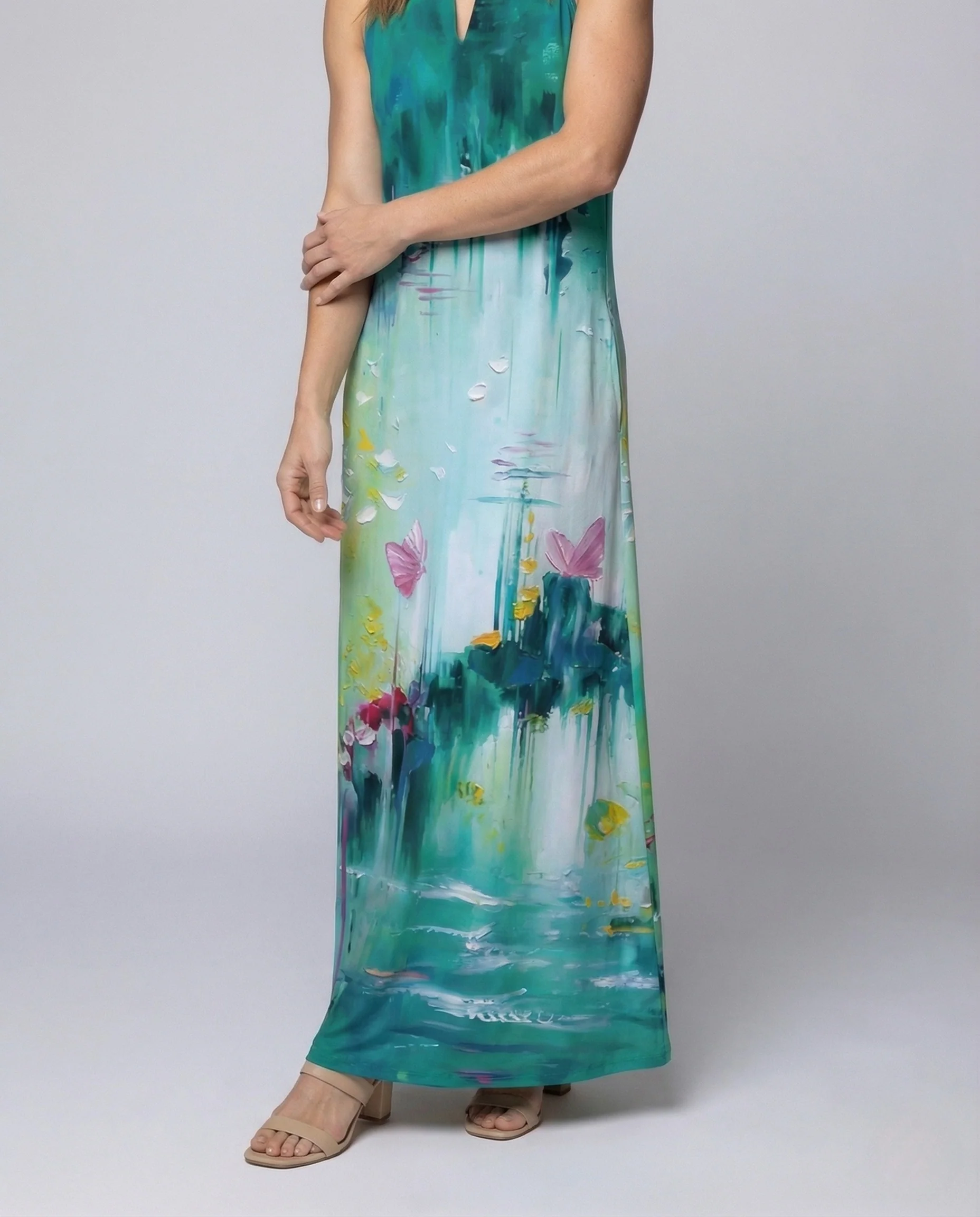 Damen A Linie Kleid Ärmellos V Ausschnitt - Image 2