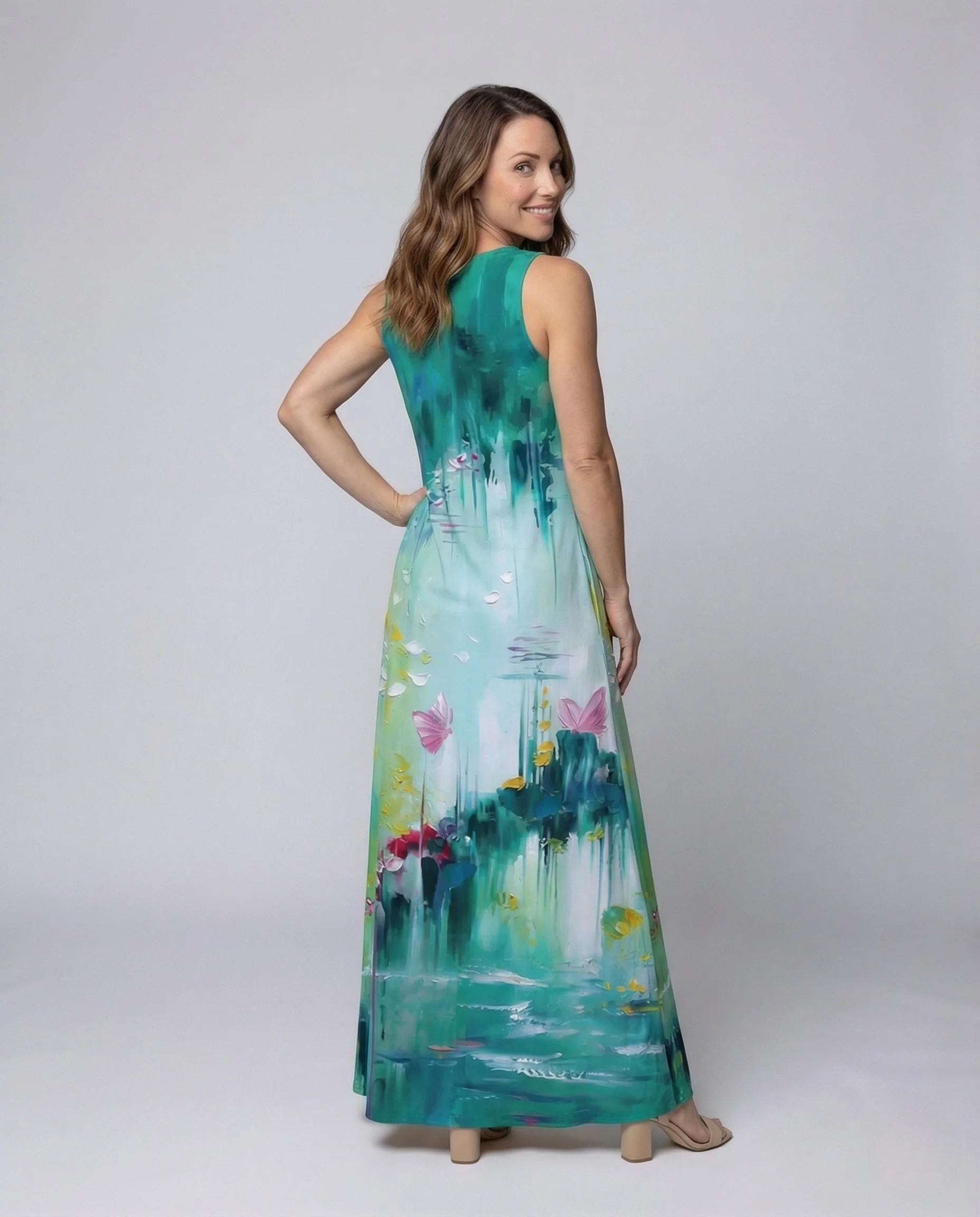 Damen A Linie Kleid Ärmellos V Ausschnitt - Image 4