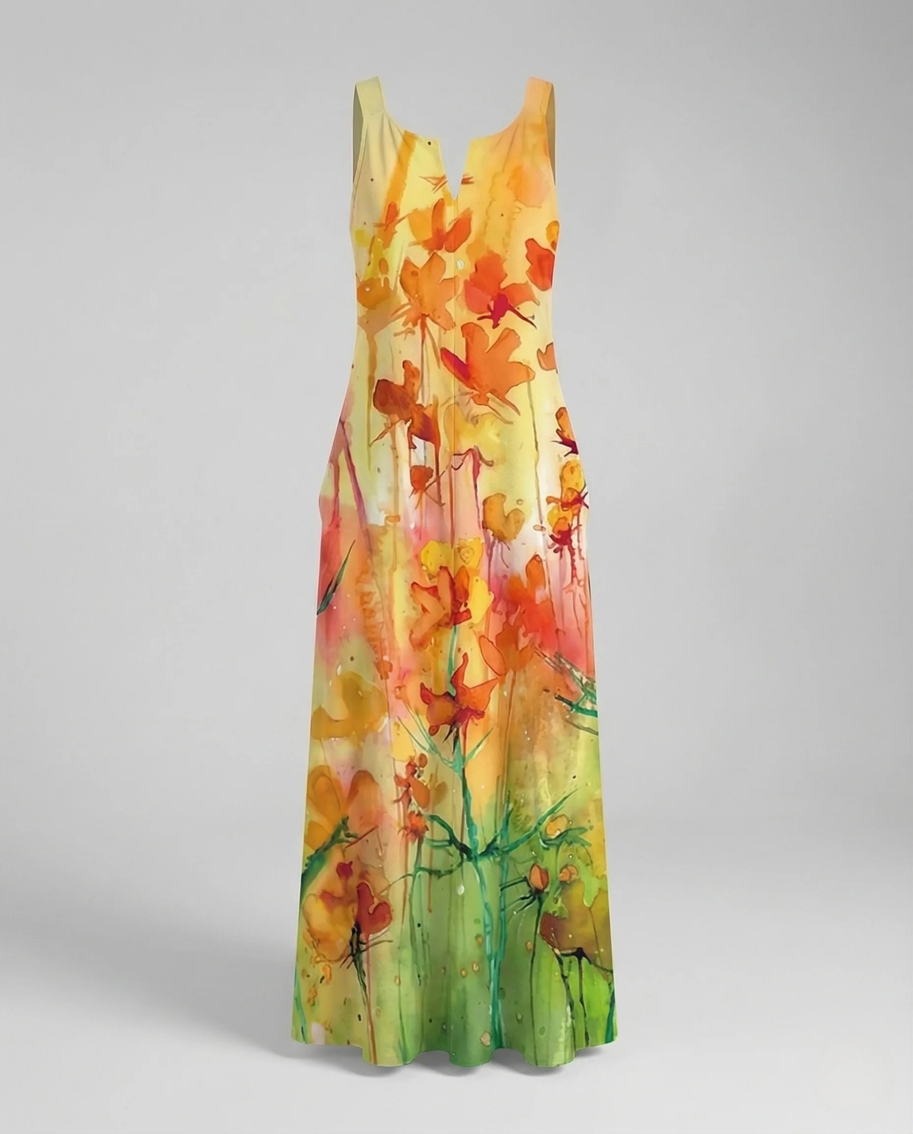 Damen A Linie Kleid Ärmellos V Ausschnitt - Image 7