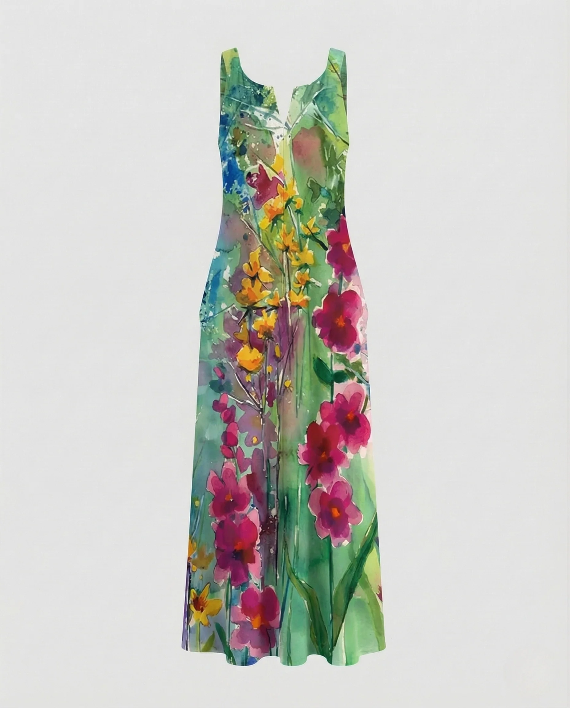 Damen A Linie Kleid Ärmellos V Ausschnitt - Image 8