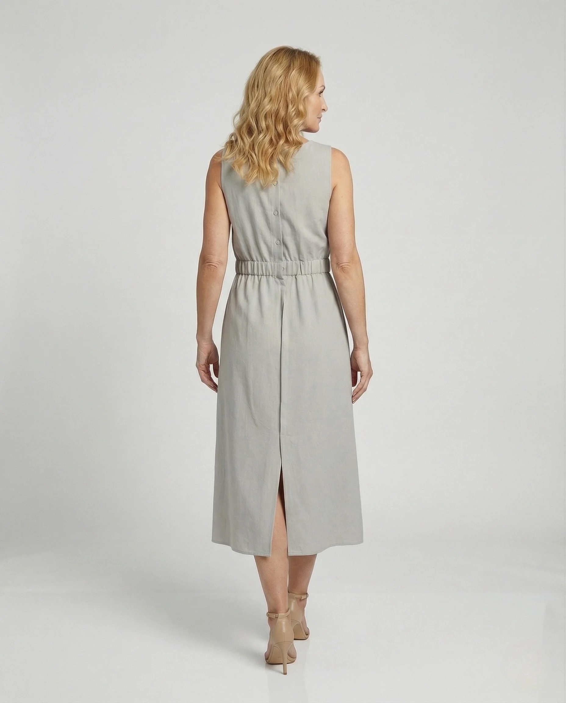 Damen Ärmelloses Leinen Midikleid mit Taschen - Image 4