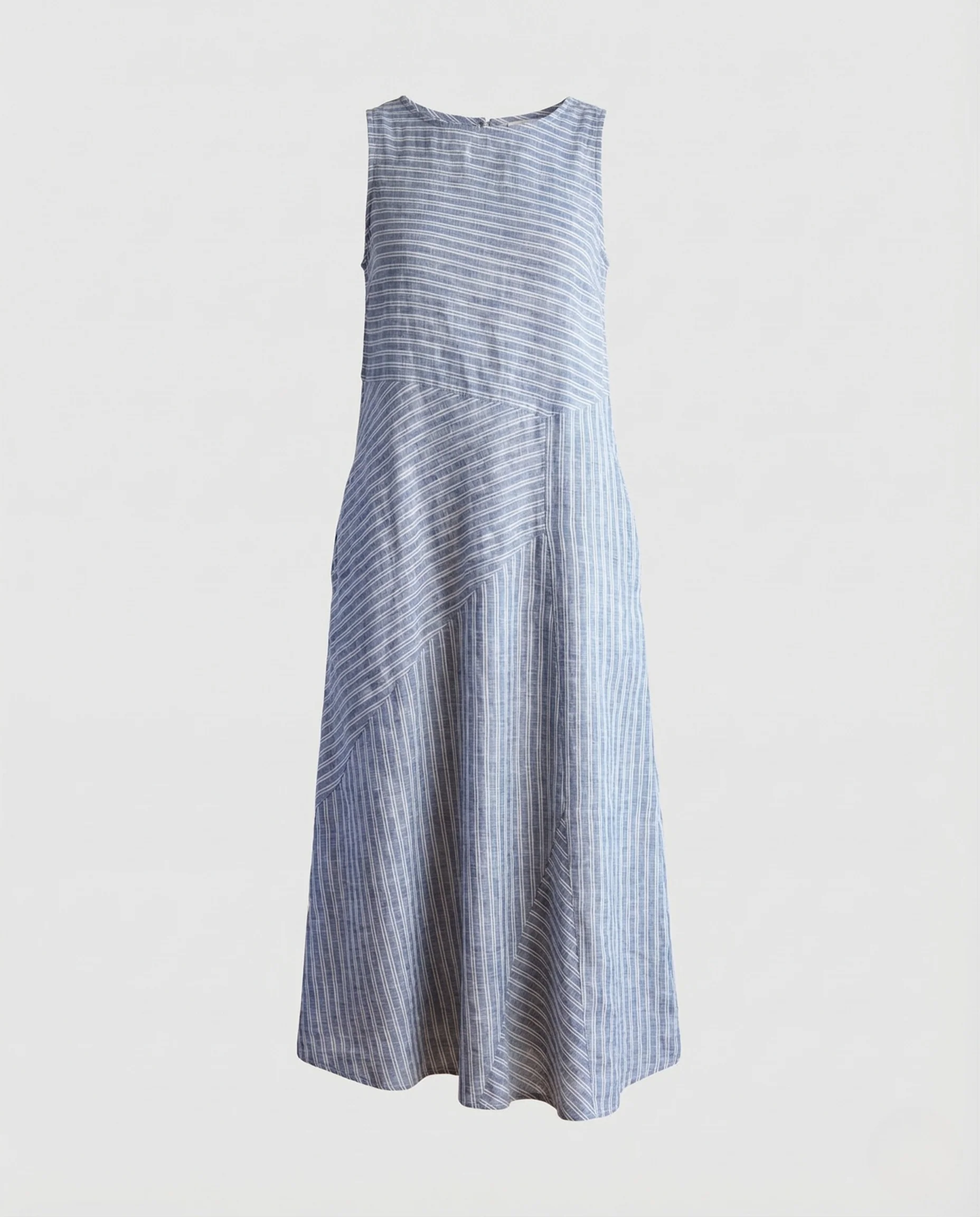 Damen Leinen Midikleid Taschen Ärmellos - Image 5
