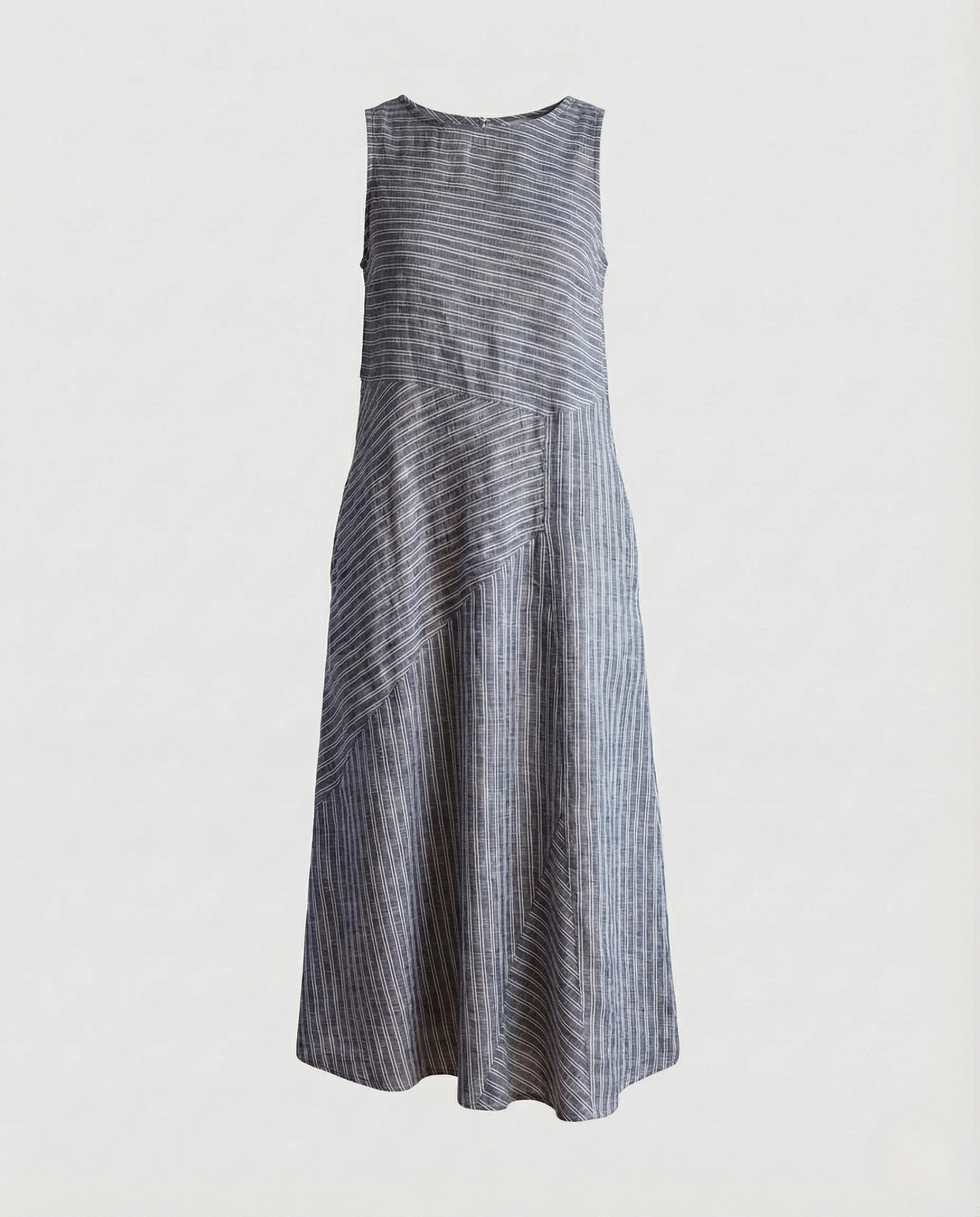Damen Leinen Midikleid Taschen Ärmellos - Image 6