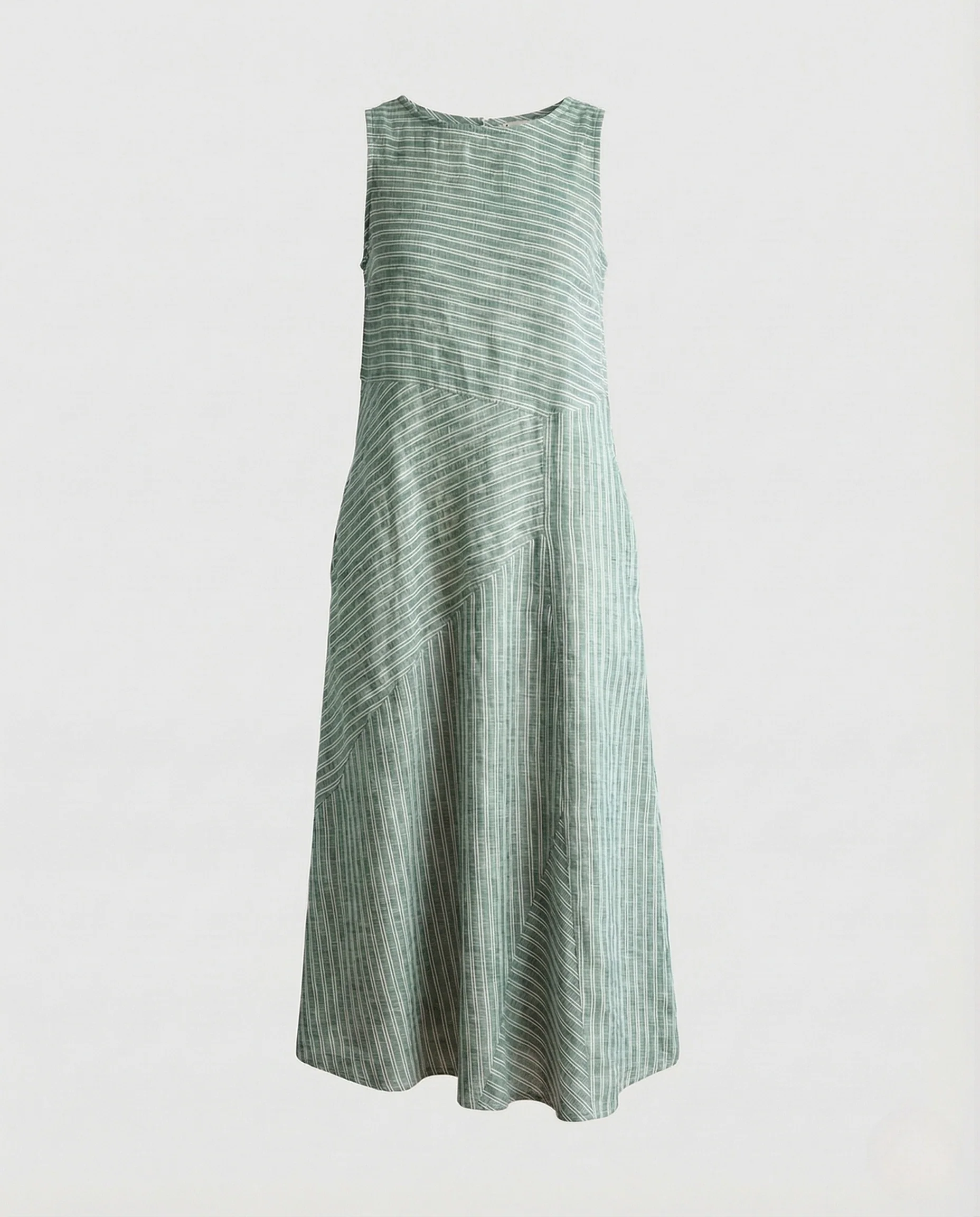 Damen Leinen Midikleid Taschen Ärmellos - Image 8