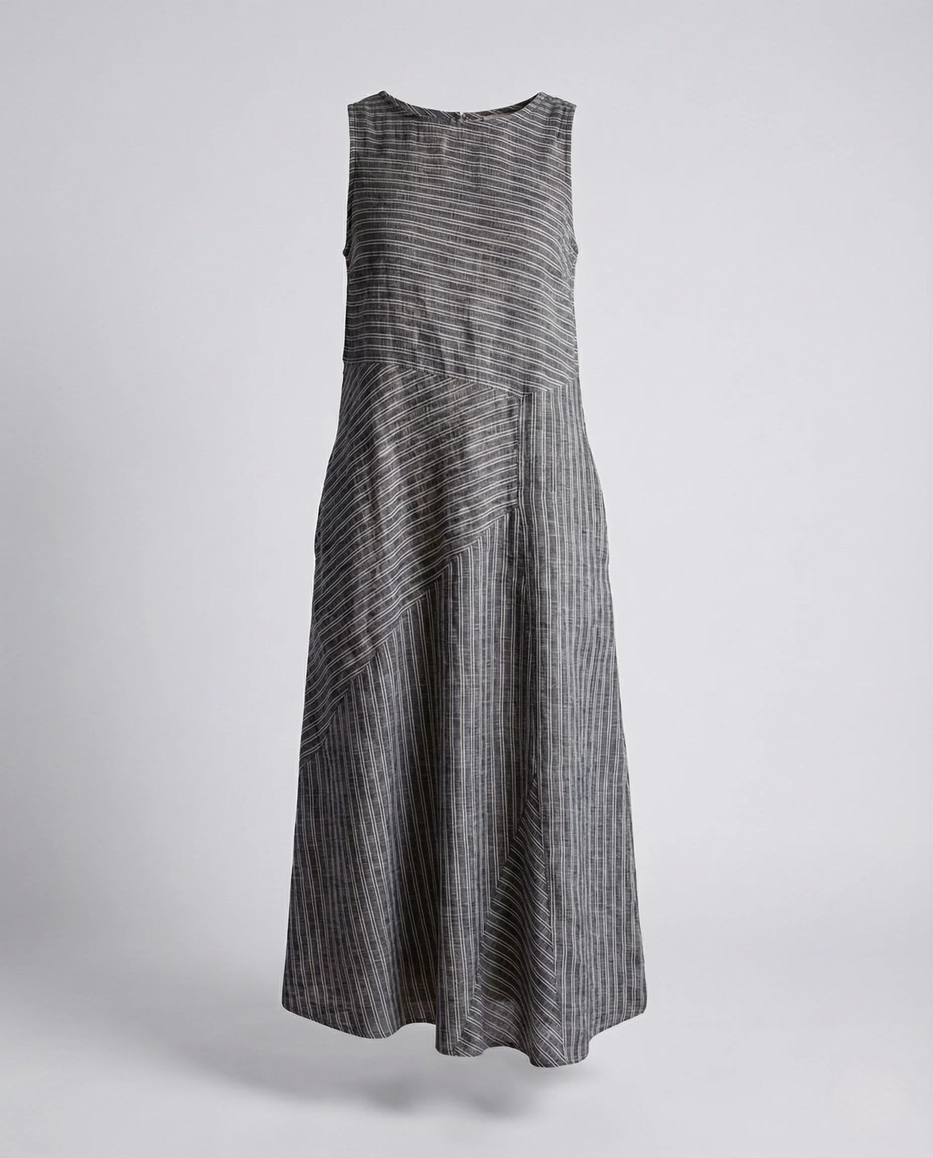 Damen Leinen Midikleid Taschen Ärmellos - Image 9