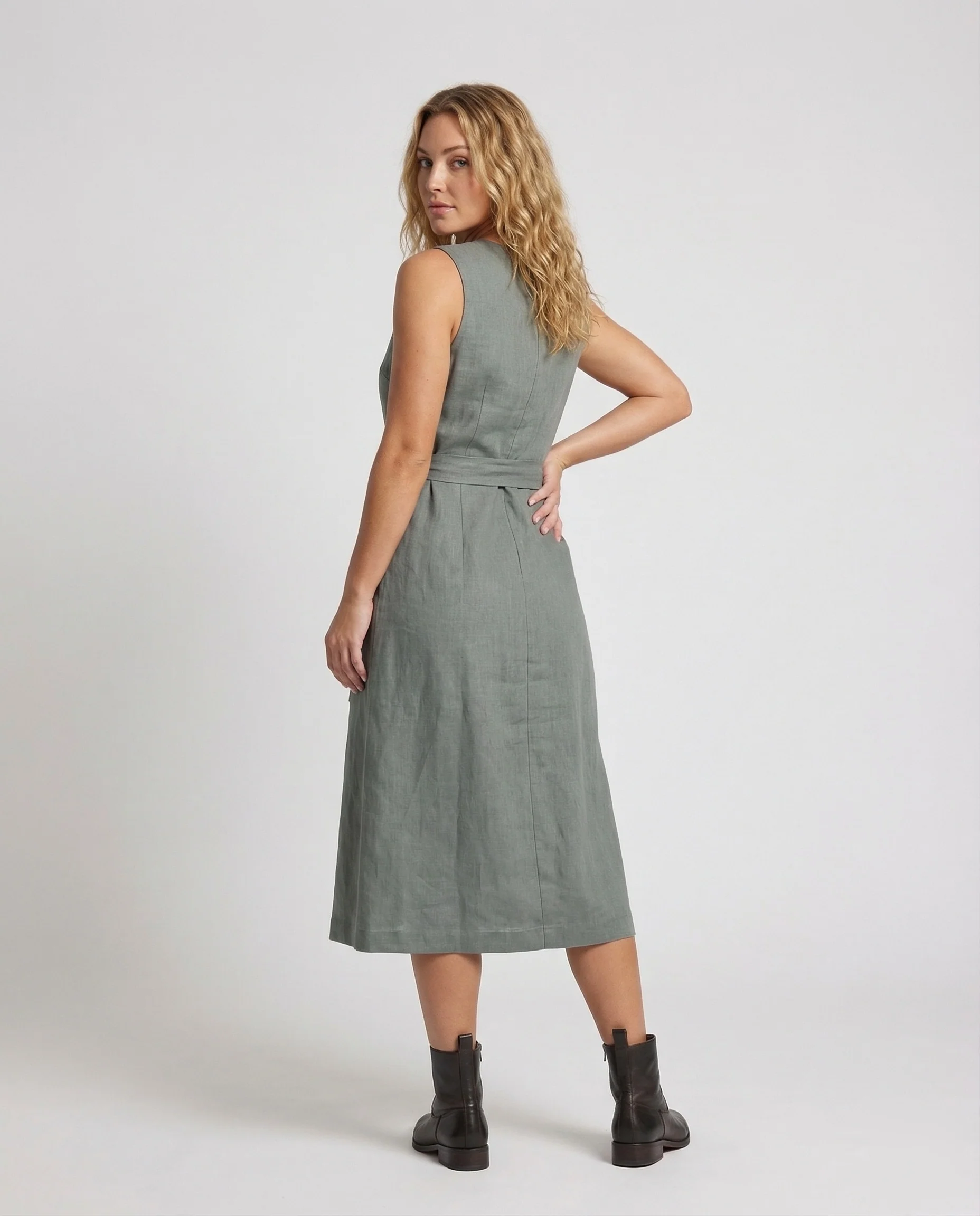 Damen Leinenmix Midikleid mit Knopfleiste - Image 4