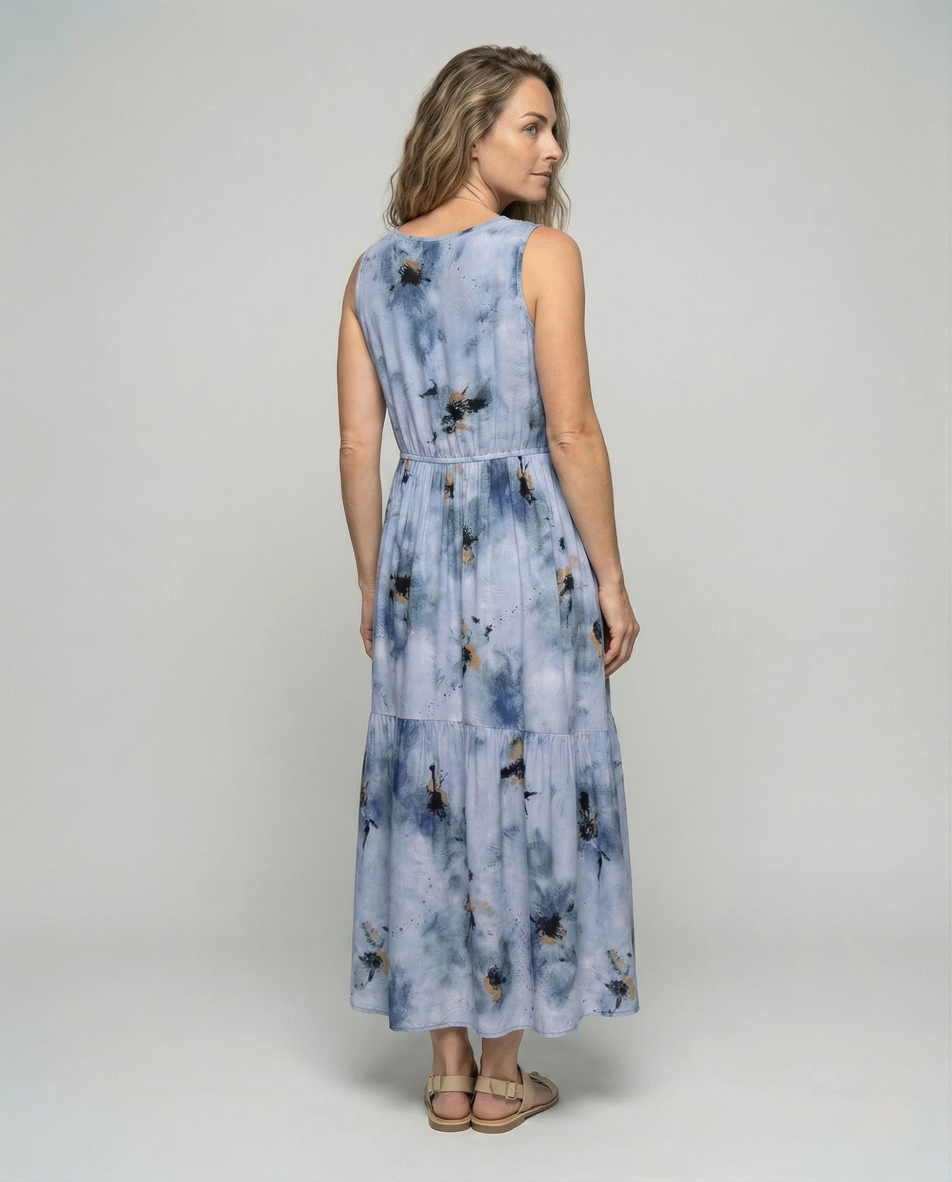 Damen Ärmelloses Maxi Stufenkleid mit Print - Image 2