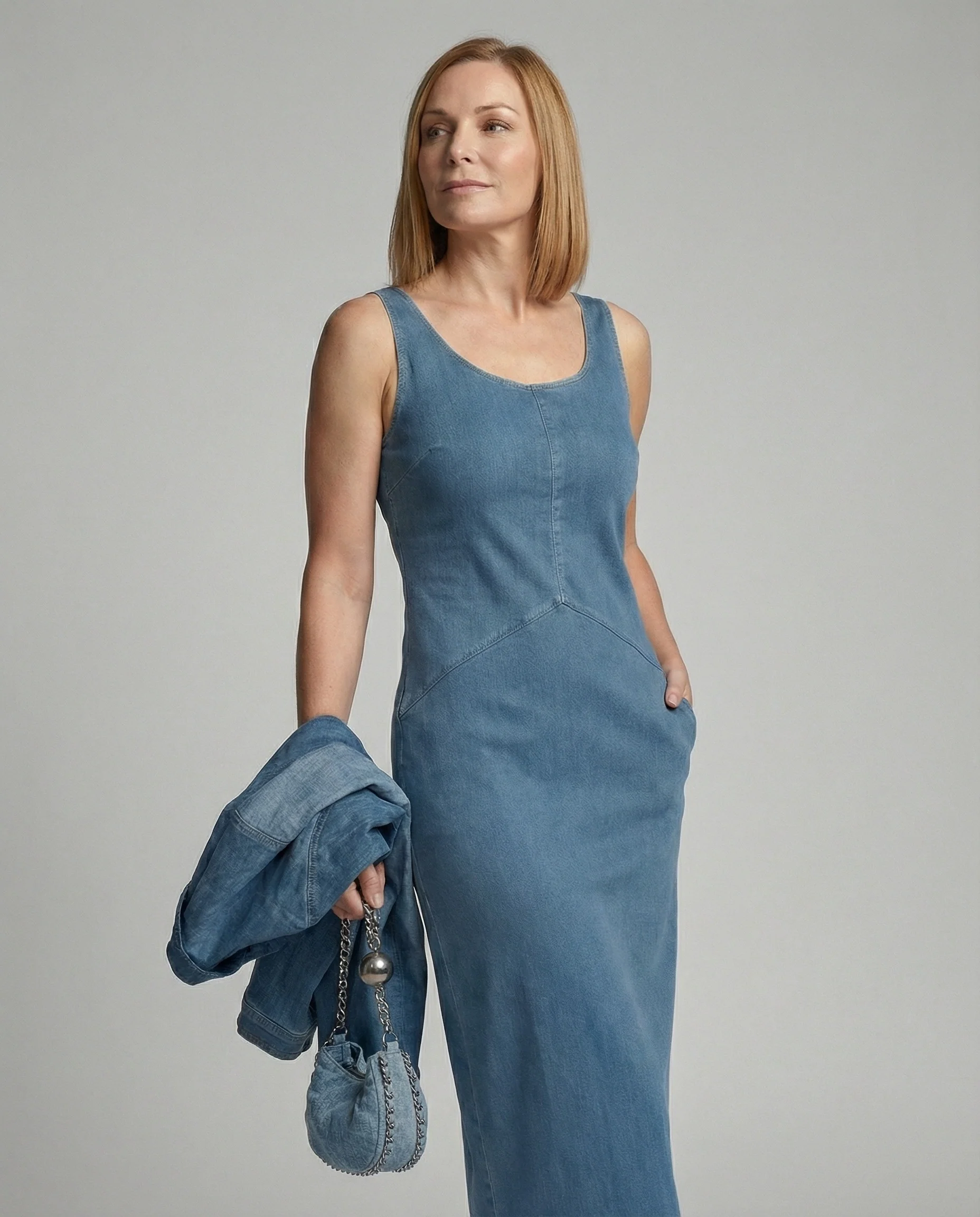 Damen Maxikleid Denim ärmellos - Image 2
