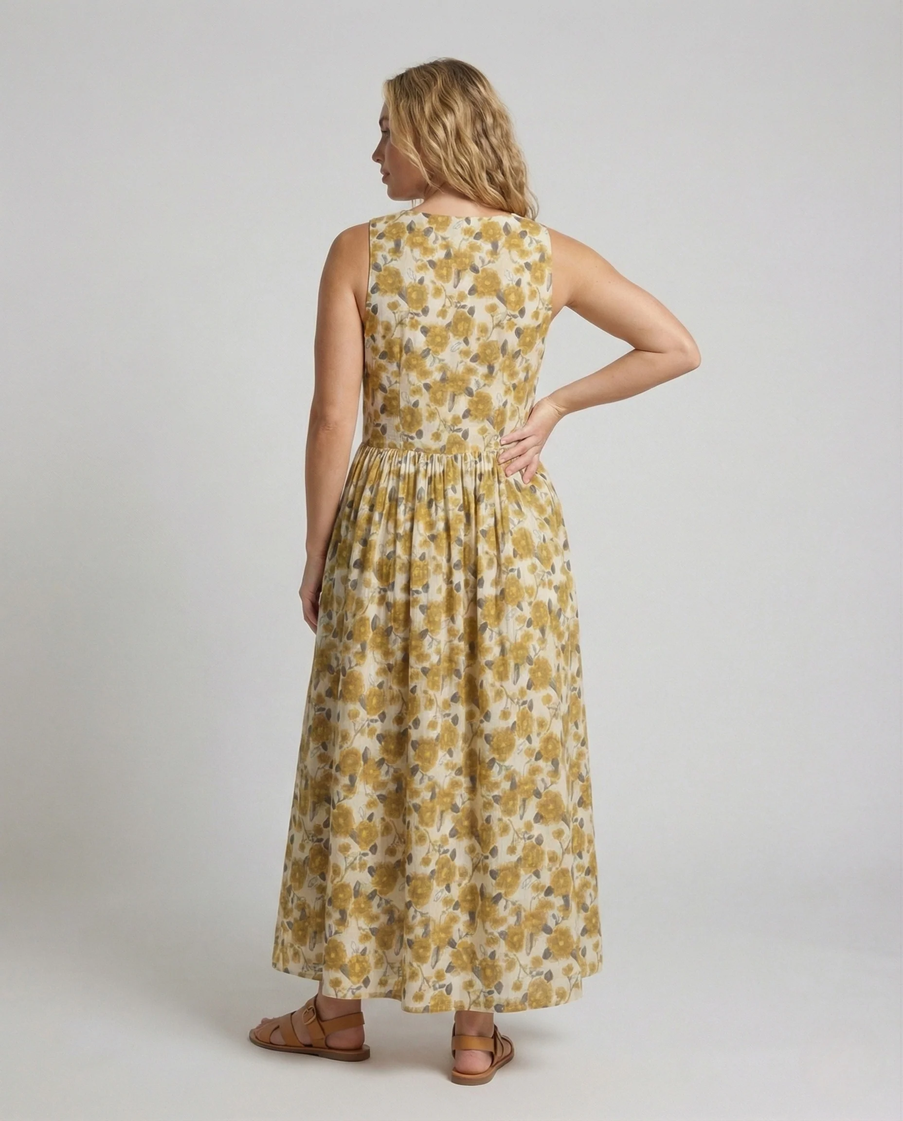 Damen Leinenoptik Maxikleid mit Faltenrock - Image 4