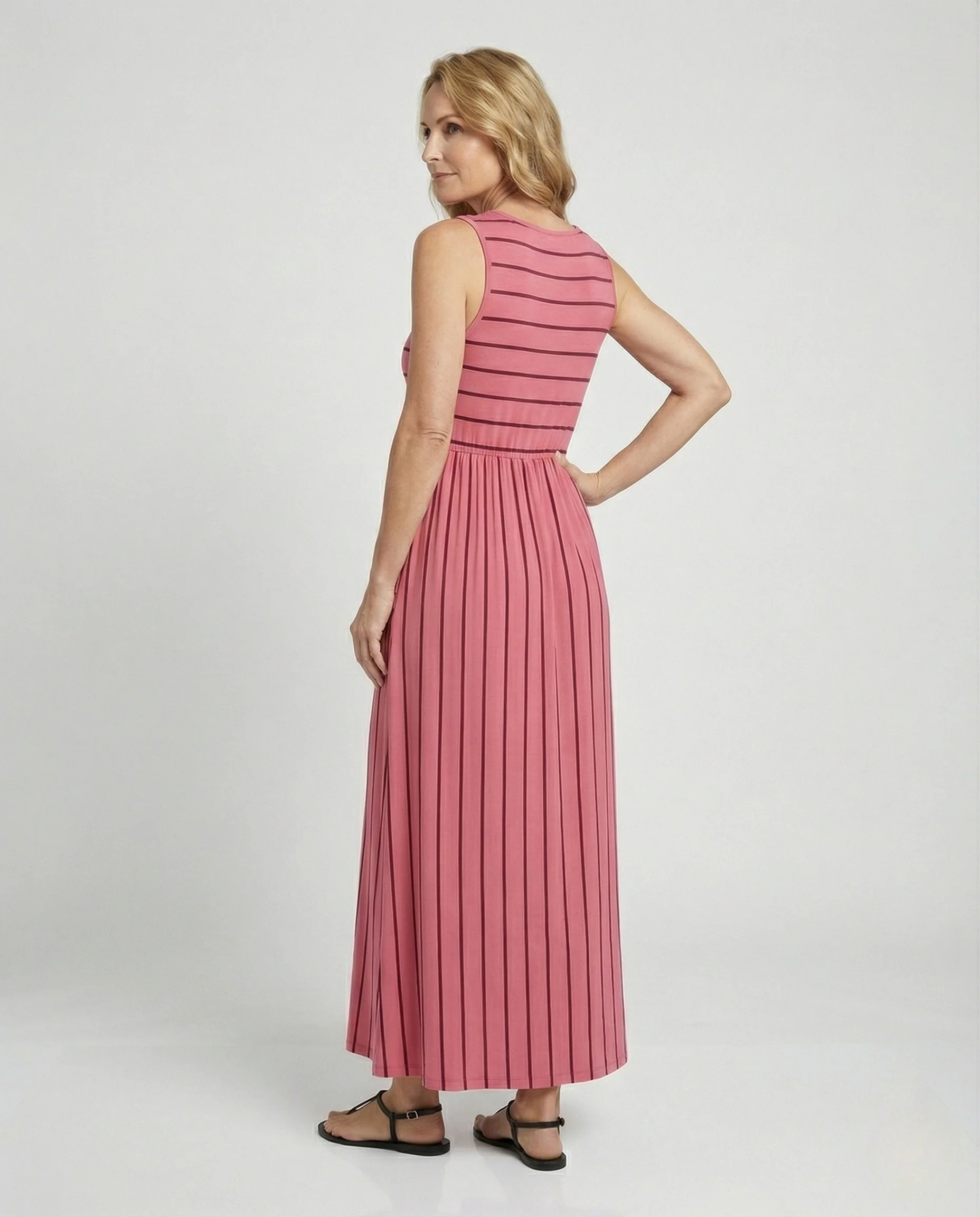 Plissee Maxikleid Ärmellos Damen Mit Taschen - Image 4