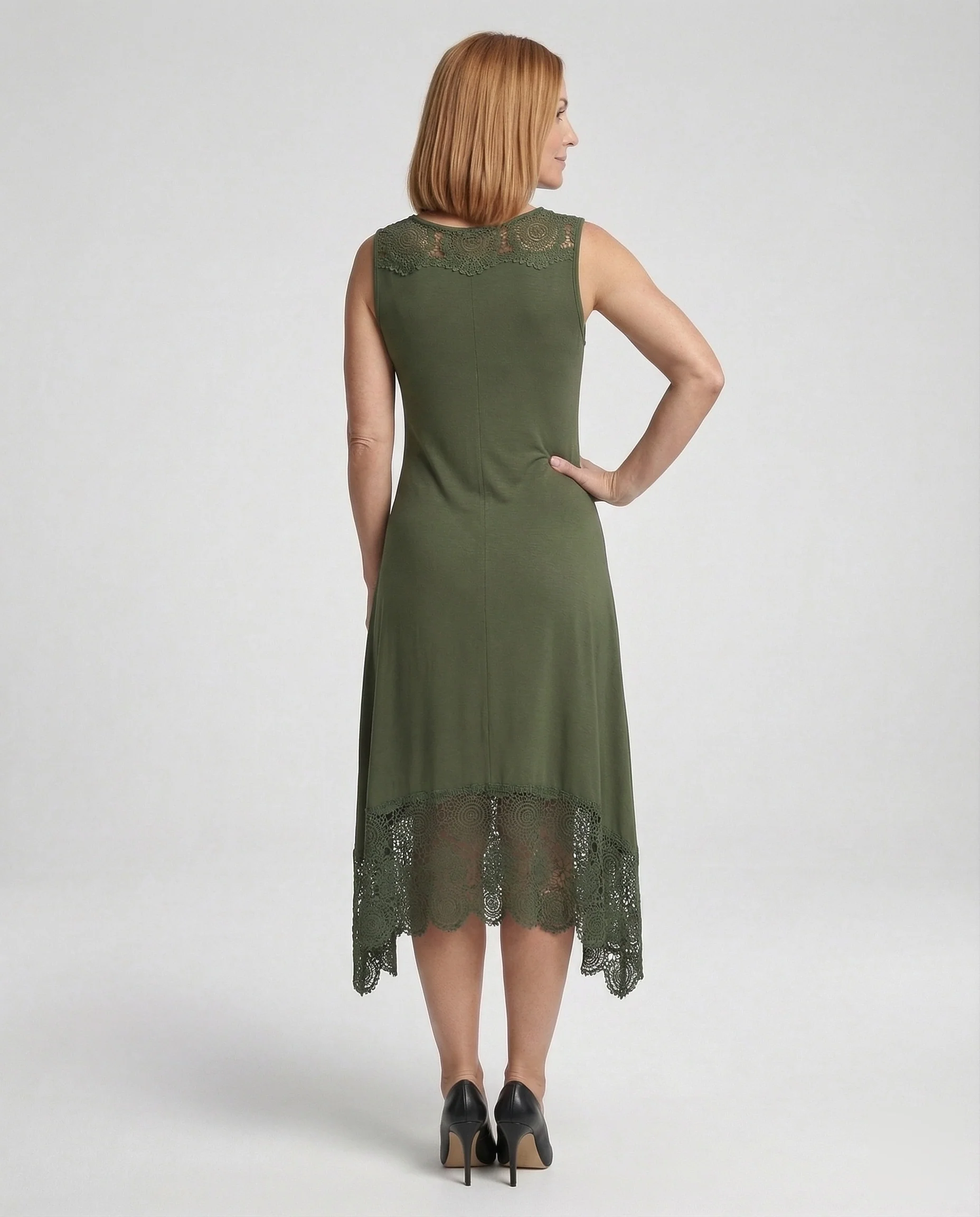 Damen Ärmelloses Maxikleid mit Spitzenapplikation und asymmetrischem Saum - Image 4