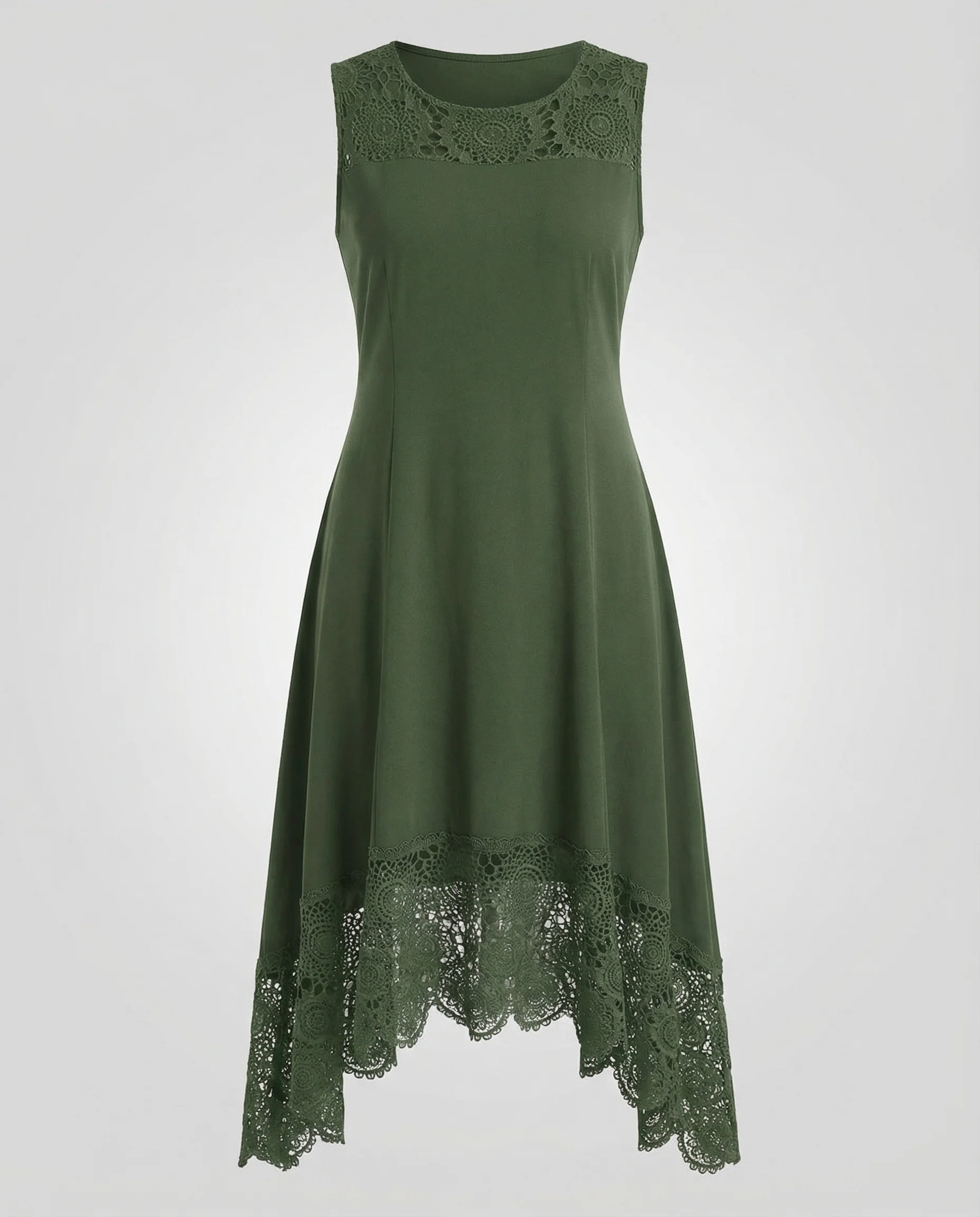 Damen Ärmelloses Maxikleid mit Spitzenapplikation und asymmetrischem Saum - Image 5