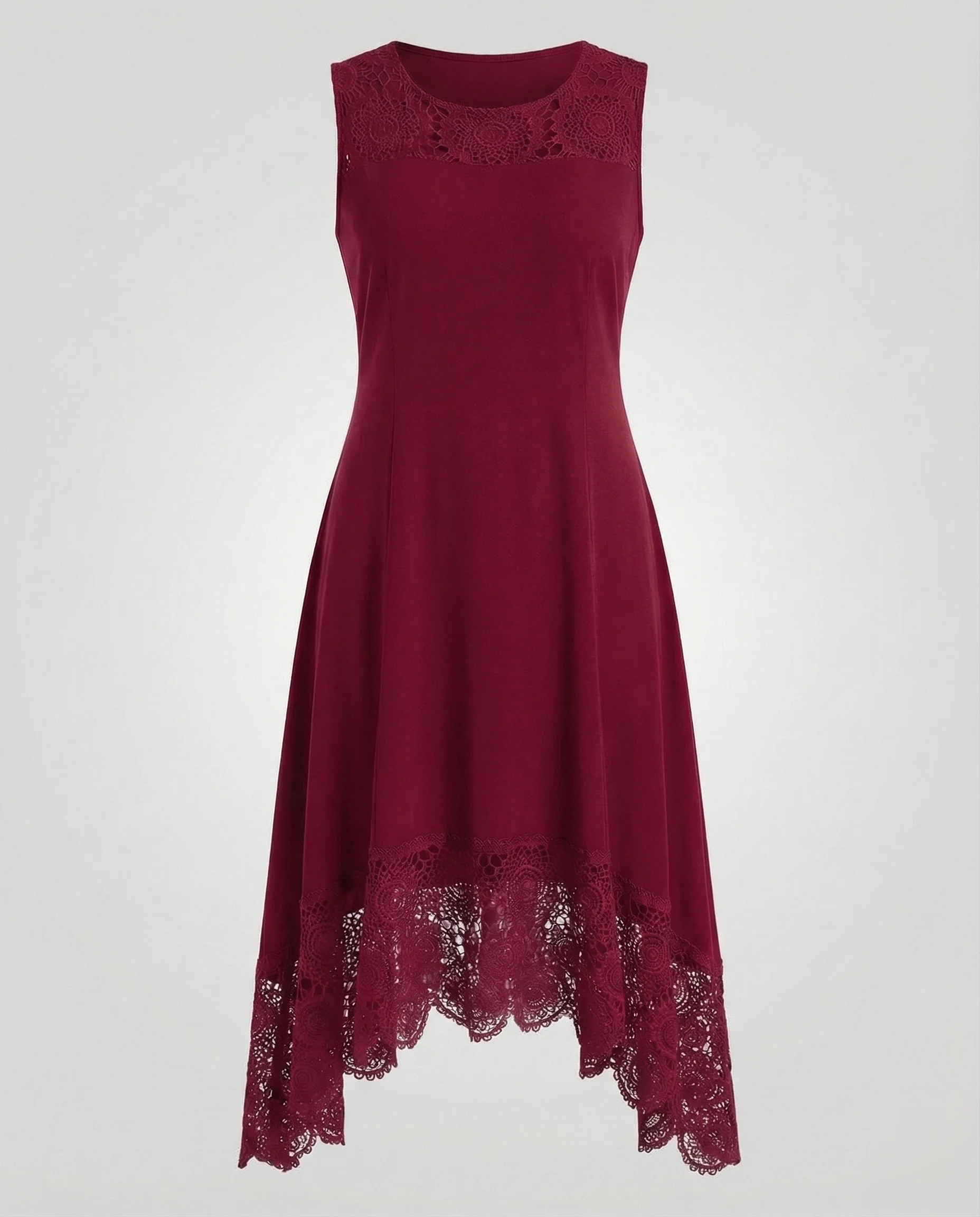 Damen Ärmelloses Maxikleid mit Spitzenapplikation und asymmetrischem Saum - Image 9