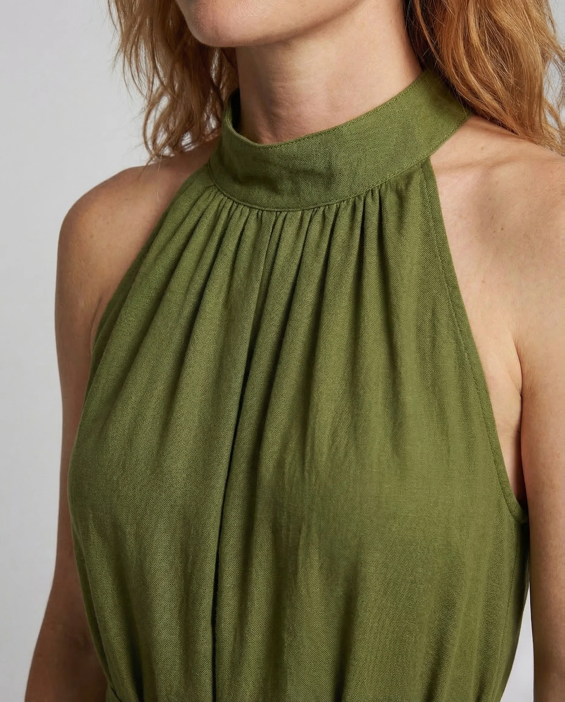 Damen Maxikleid Stehkragen Leinenoptik - Image 3