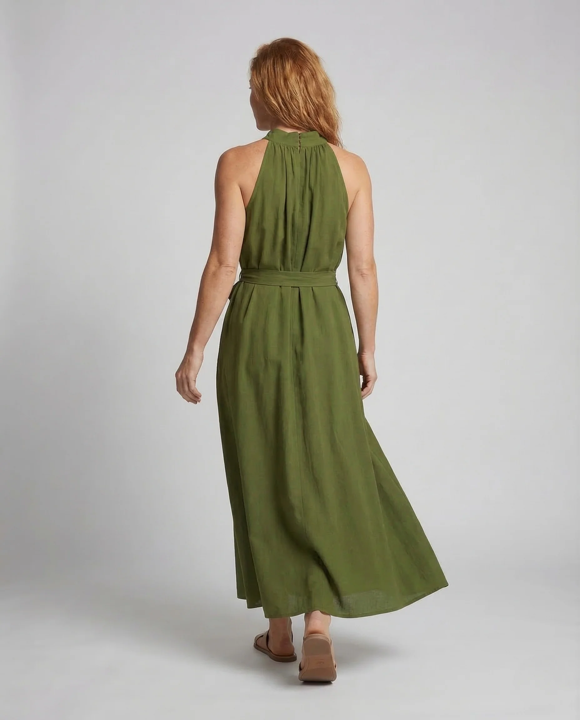 Damen Maxikleid Stehkragen Leinenoptik - Image 4