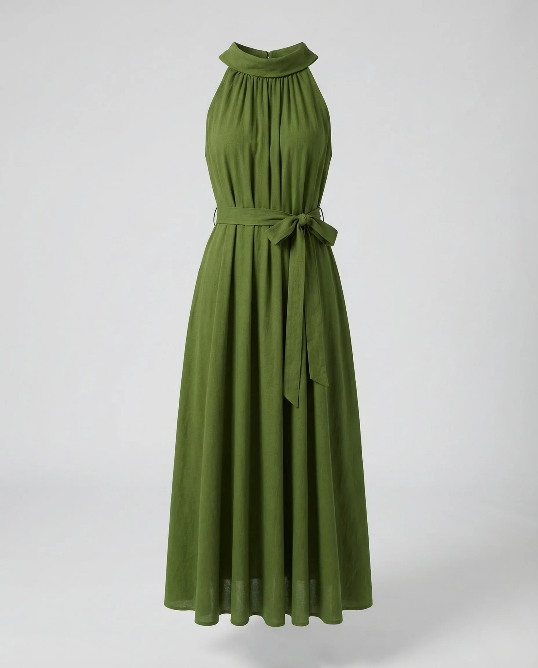 Damen Maxikleid Stehkragen Leinenoptik - Image 5