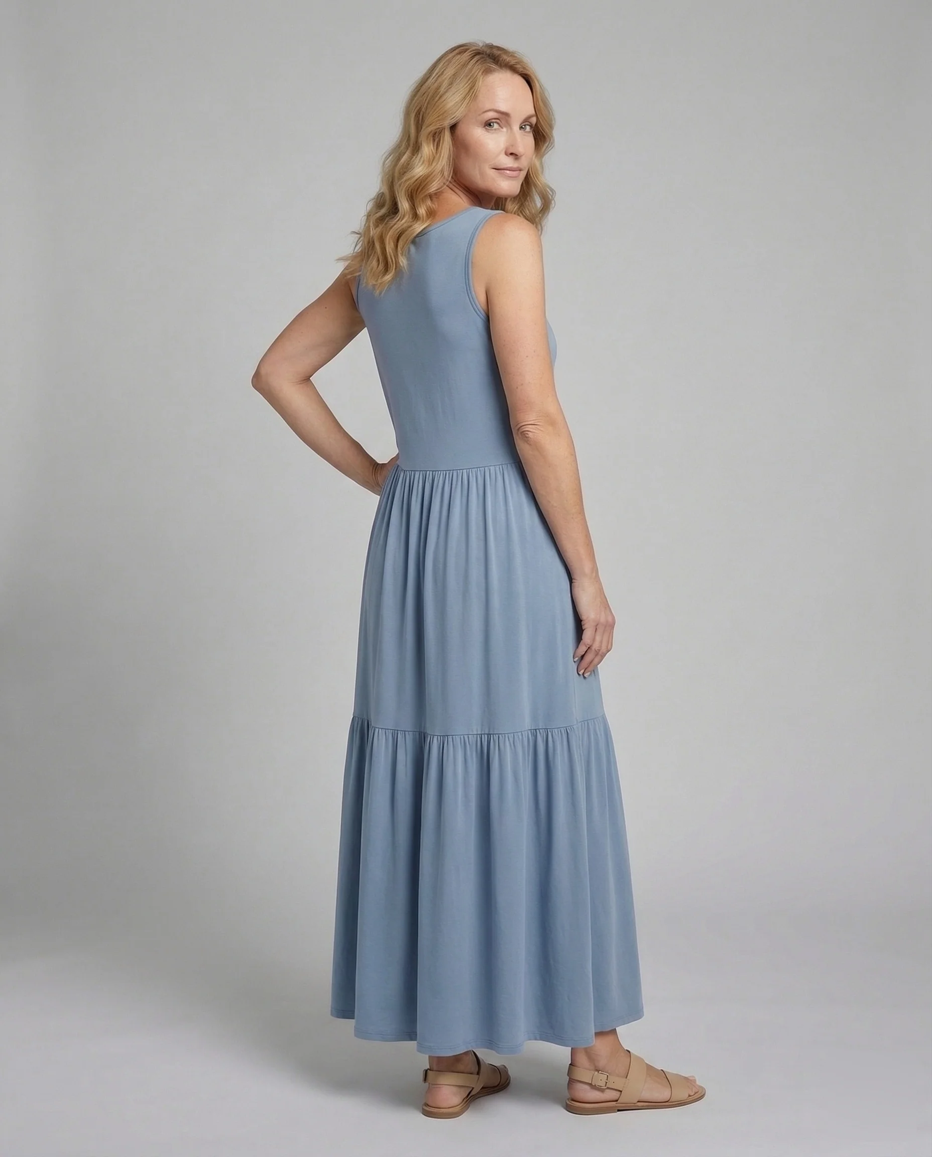 Maxikleid Ärmellos Mit Stufenrock A-Linie Damen - Image 4