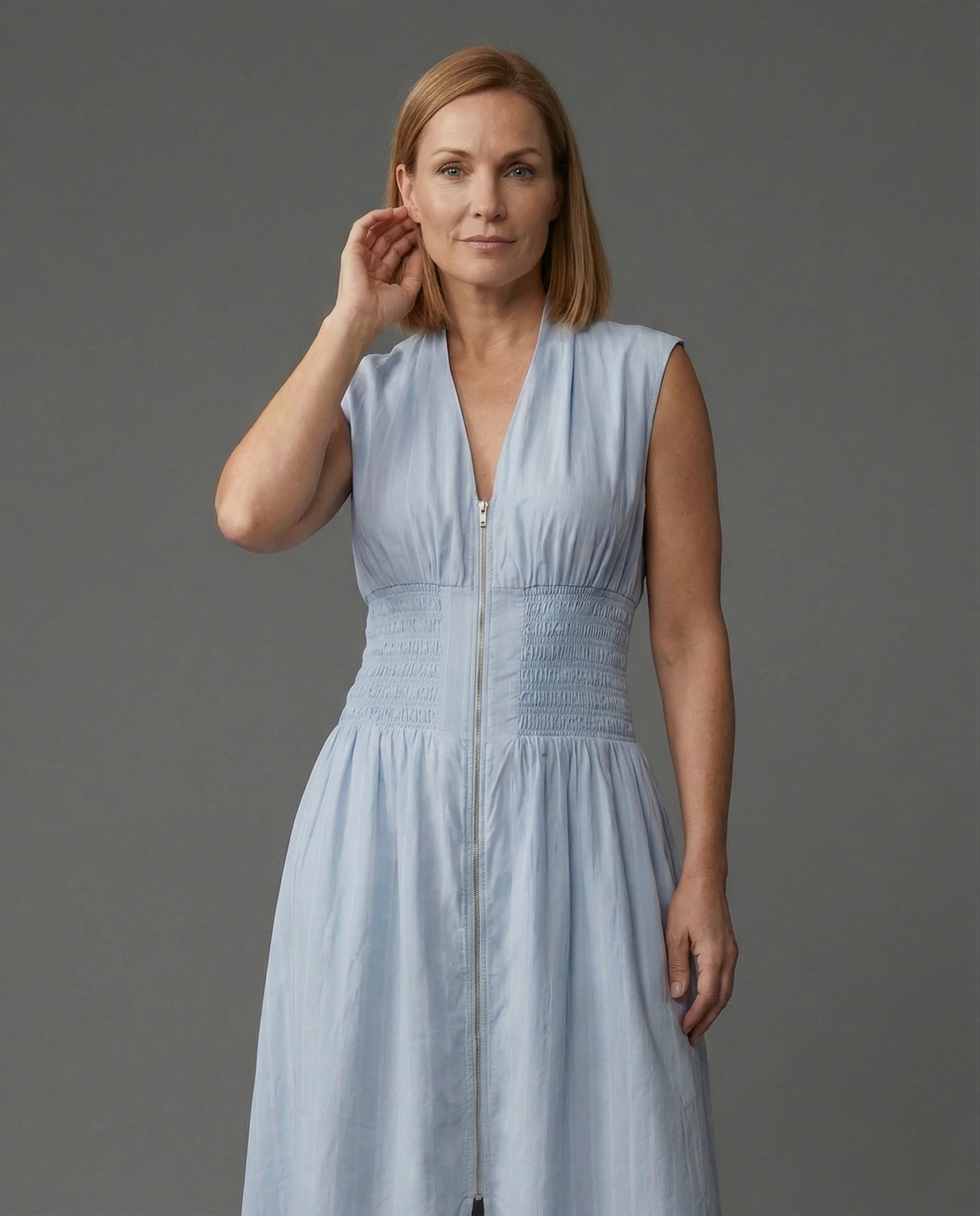 Damen Ärmelloses Midikleid mit V-Ausschnitt und Smockbund - Image 2